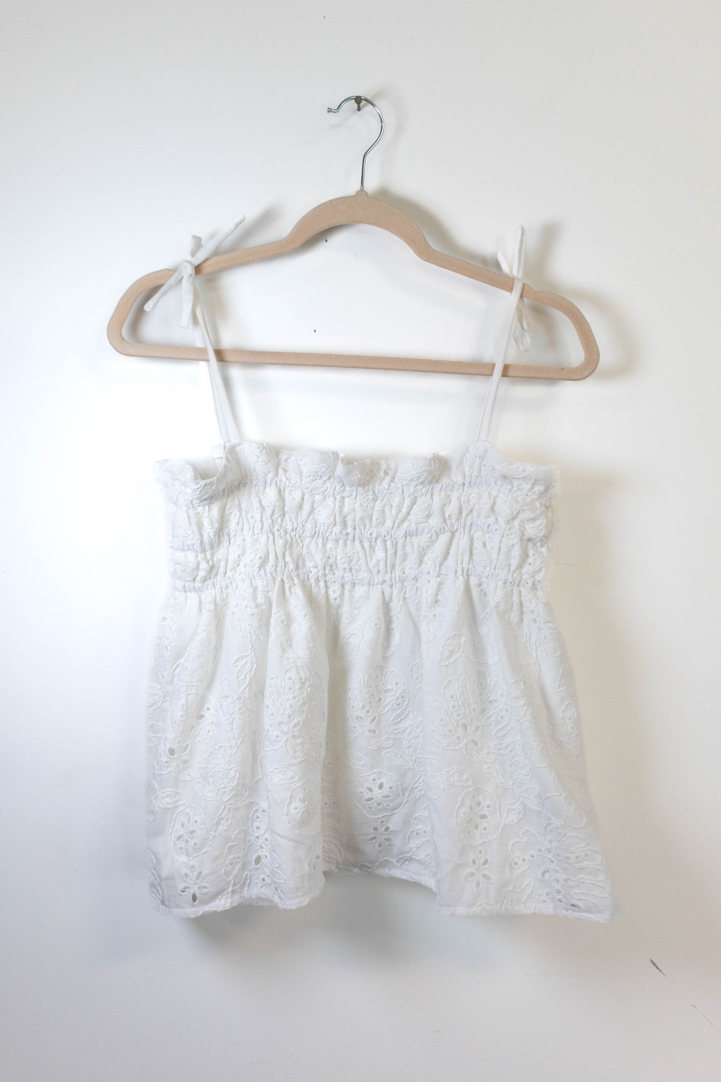 White Eyelet Tie Strap Tank