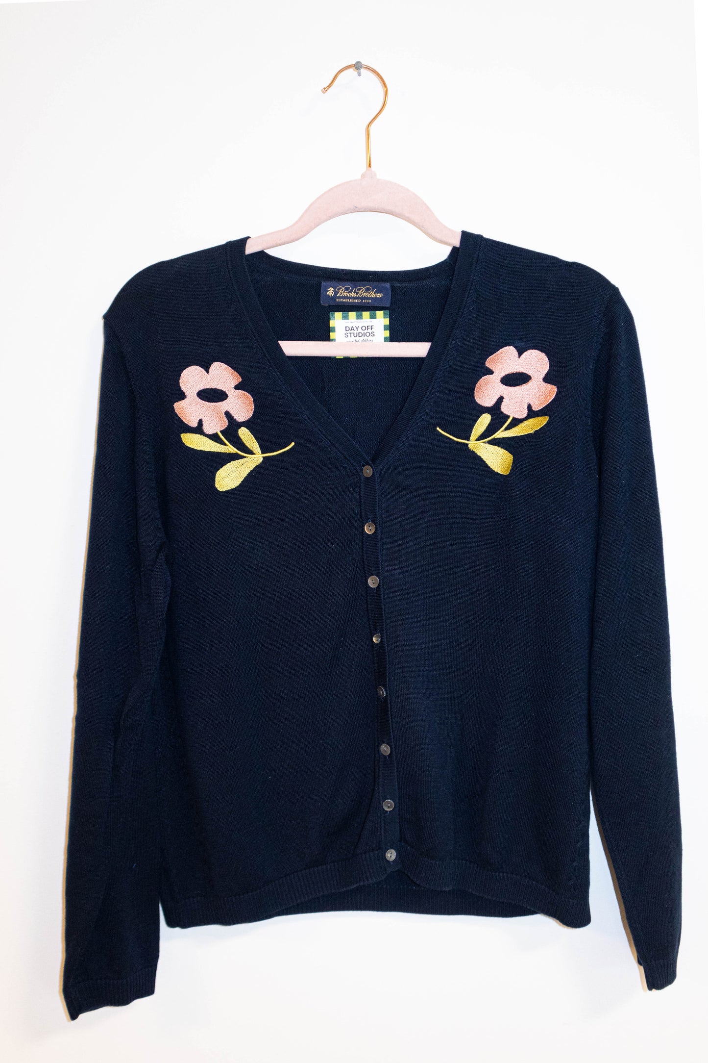 Upcycled Brooks Brothers Floral Embroidered Cardigan - Medium