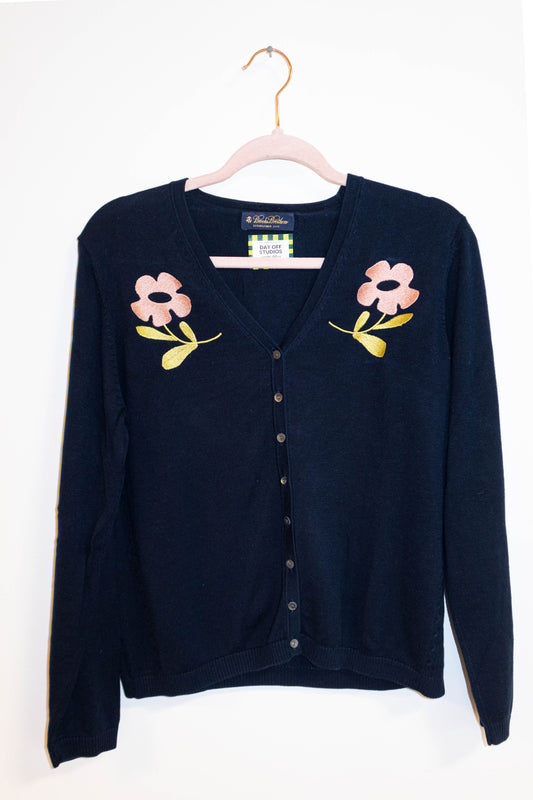 Upcycled Brooks Brothers Floral Embroidered Cardigan - Medium