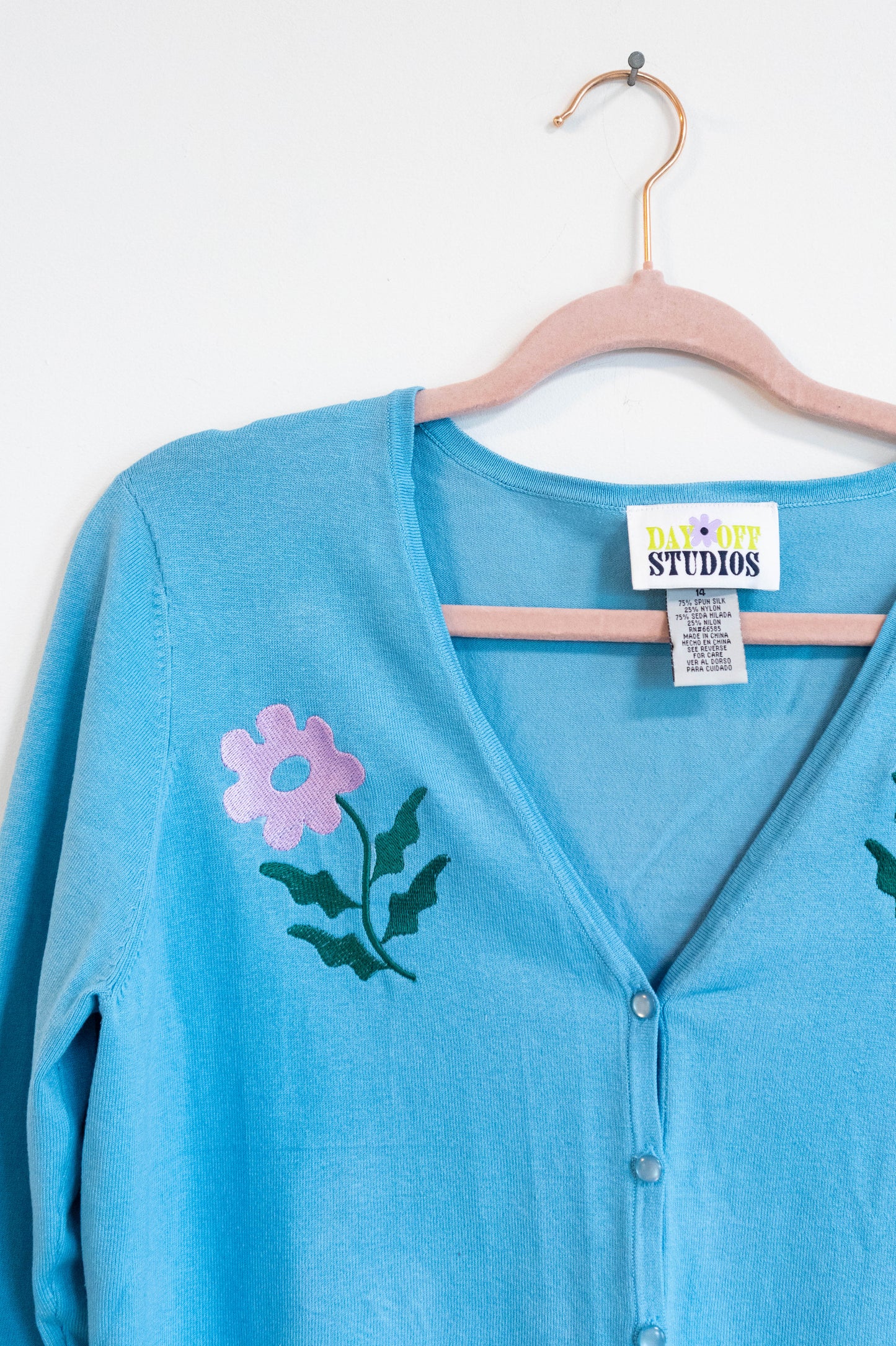 Embroidered Sky Blue Button-Up Cardigan