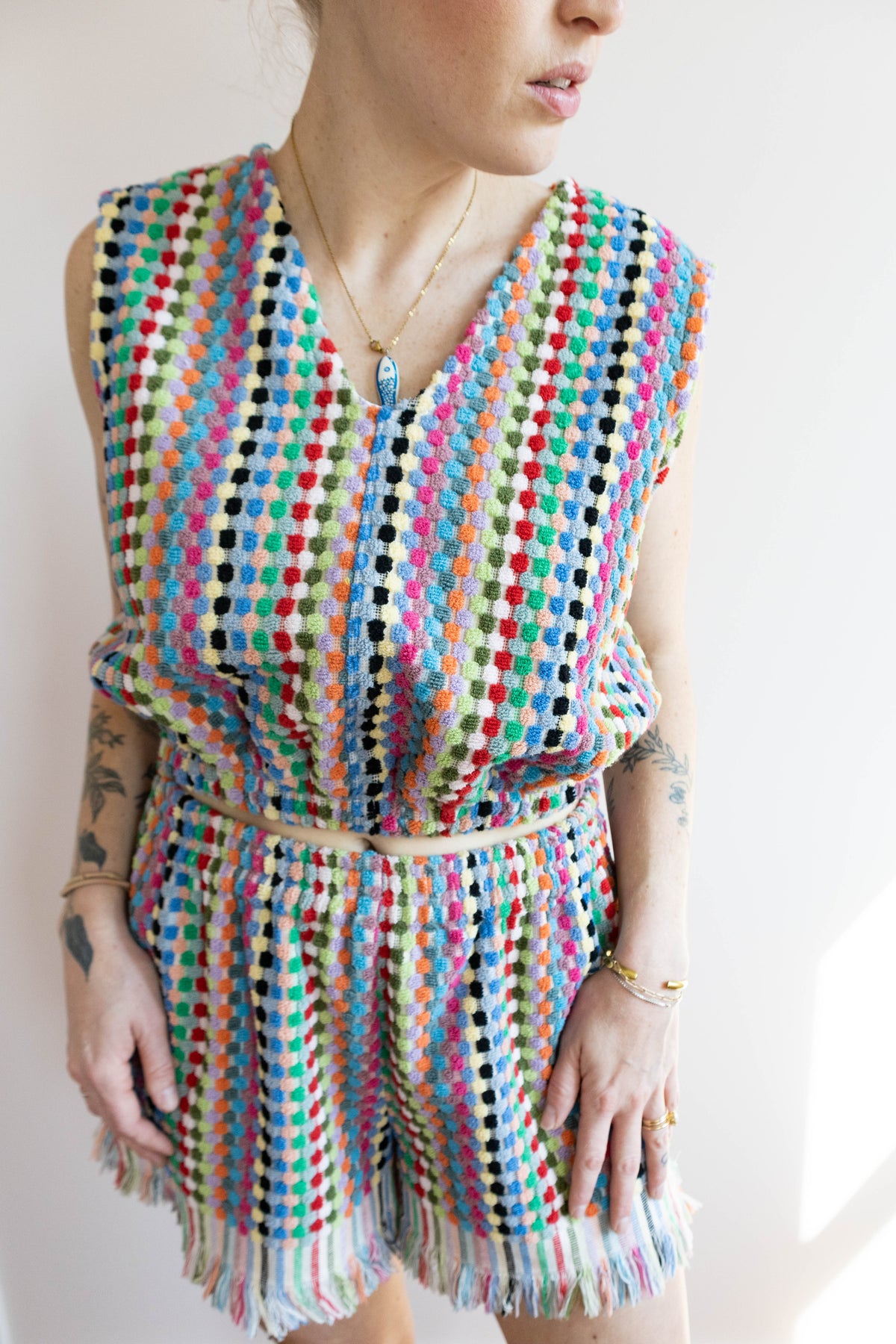 Rainbow Terrycloth Crop Vest