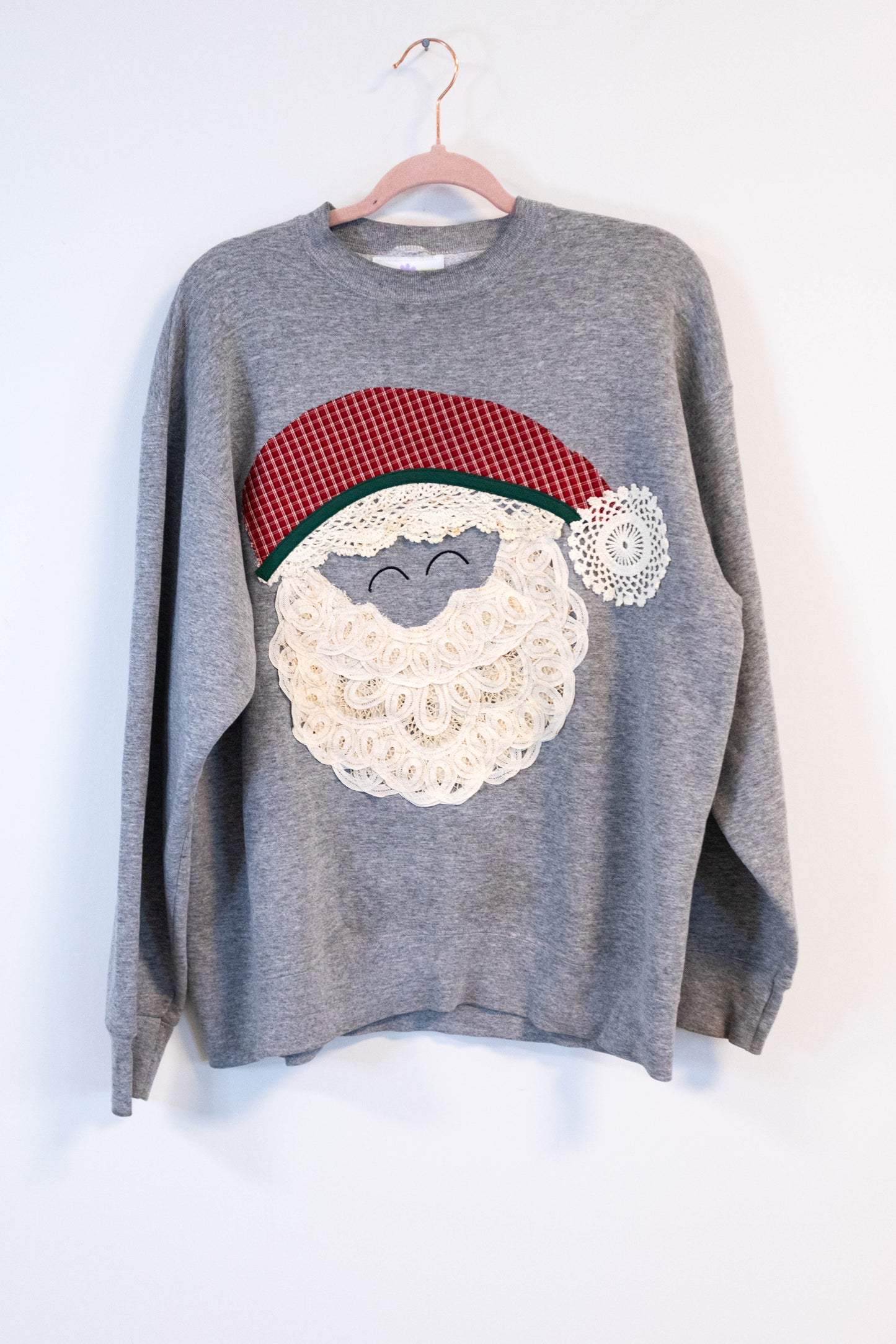 Upcycled Vintage Lace Santa Sweatshirt - Medium