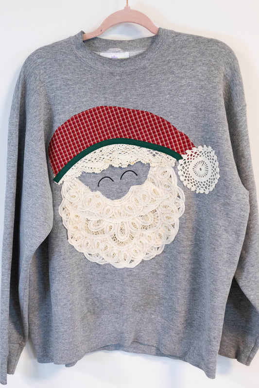 Upcycled Vintage Lace Santa Sweatshirt - Medium