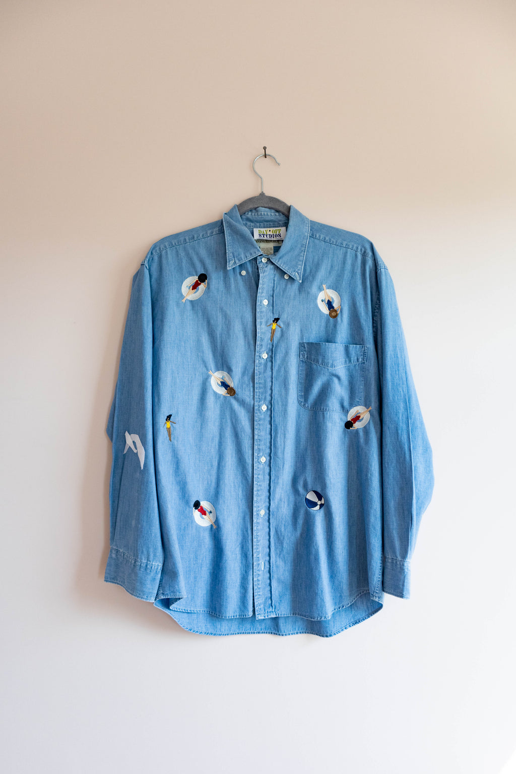 Pool Day Embroidered Chambray Button Down