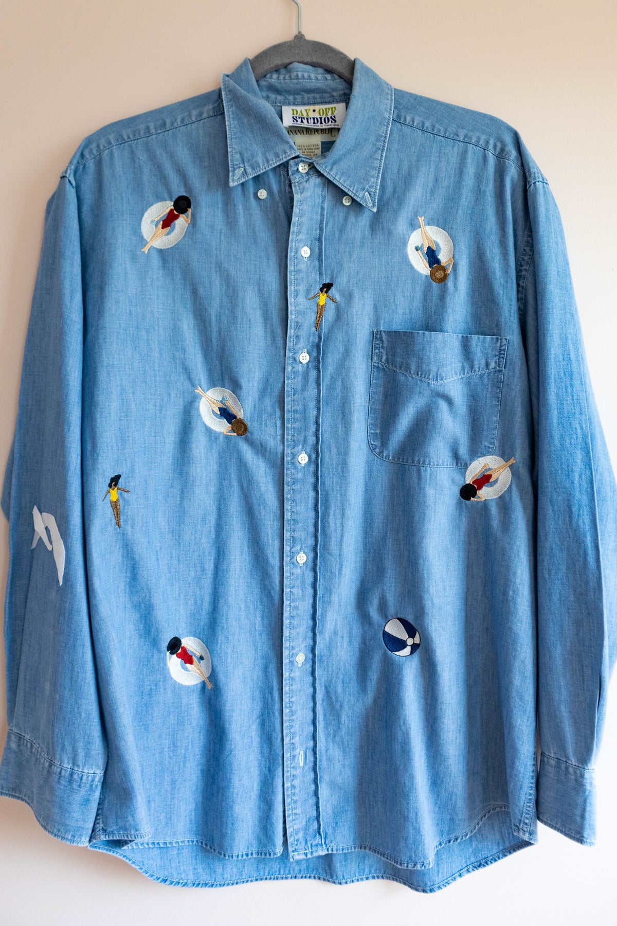 Pool Day Embroidered Chambray Button Down