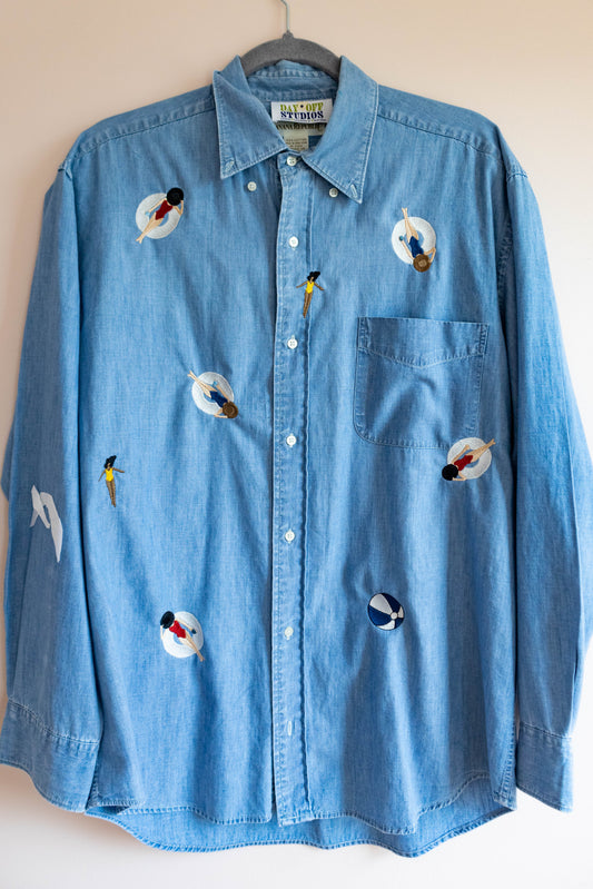 Pool Day Embroidered Chambray Button Down