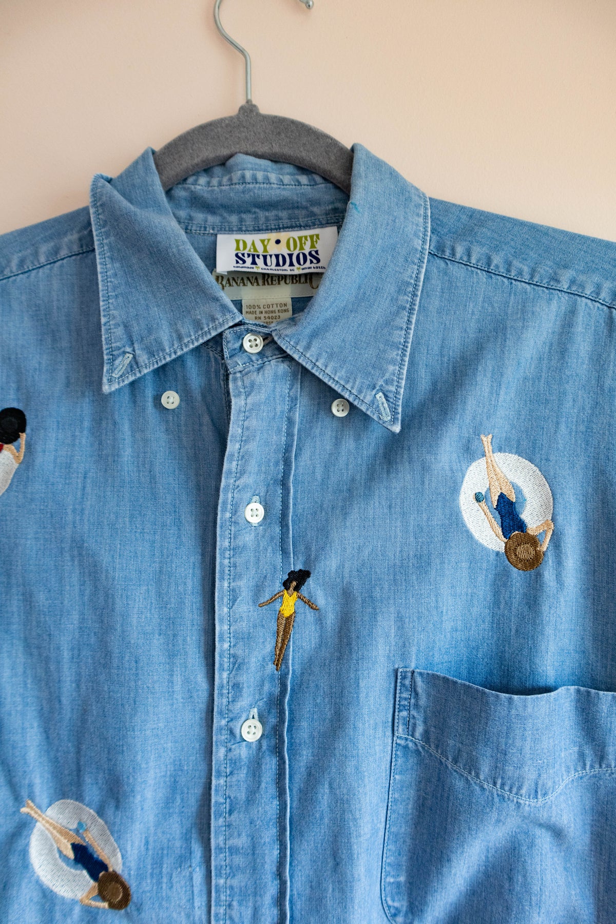 Pool Day Embroidered Chambray Button Down