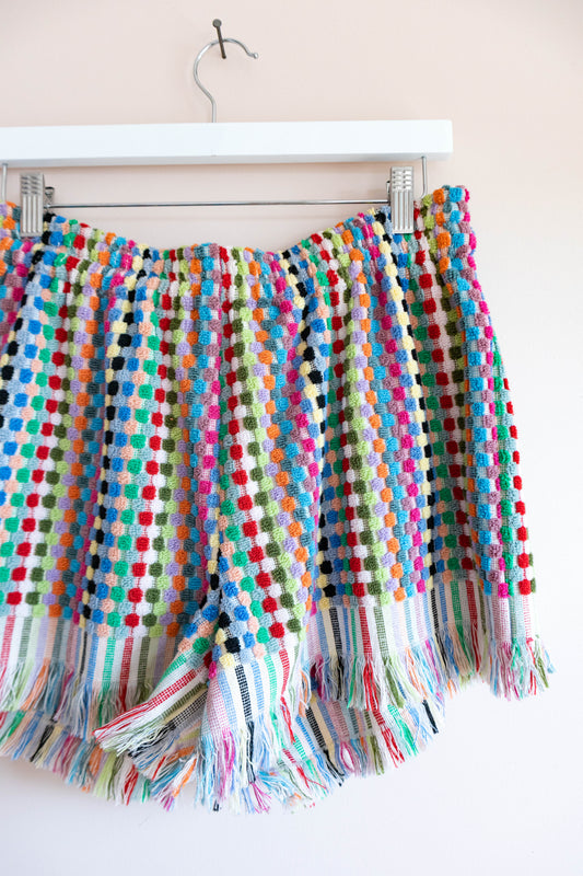 Rainbow Terrycloth Fringe Shorts
