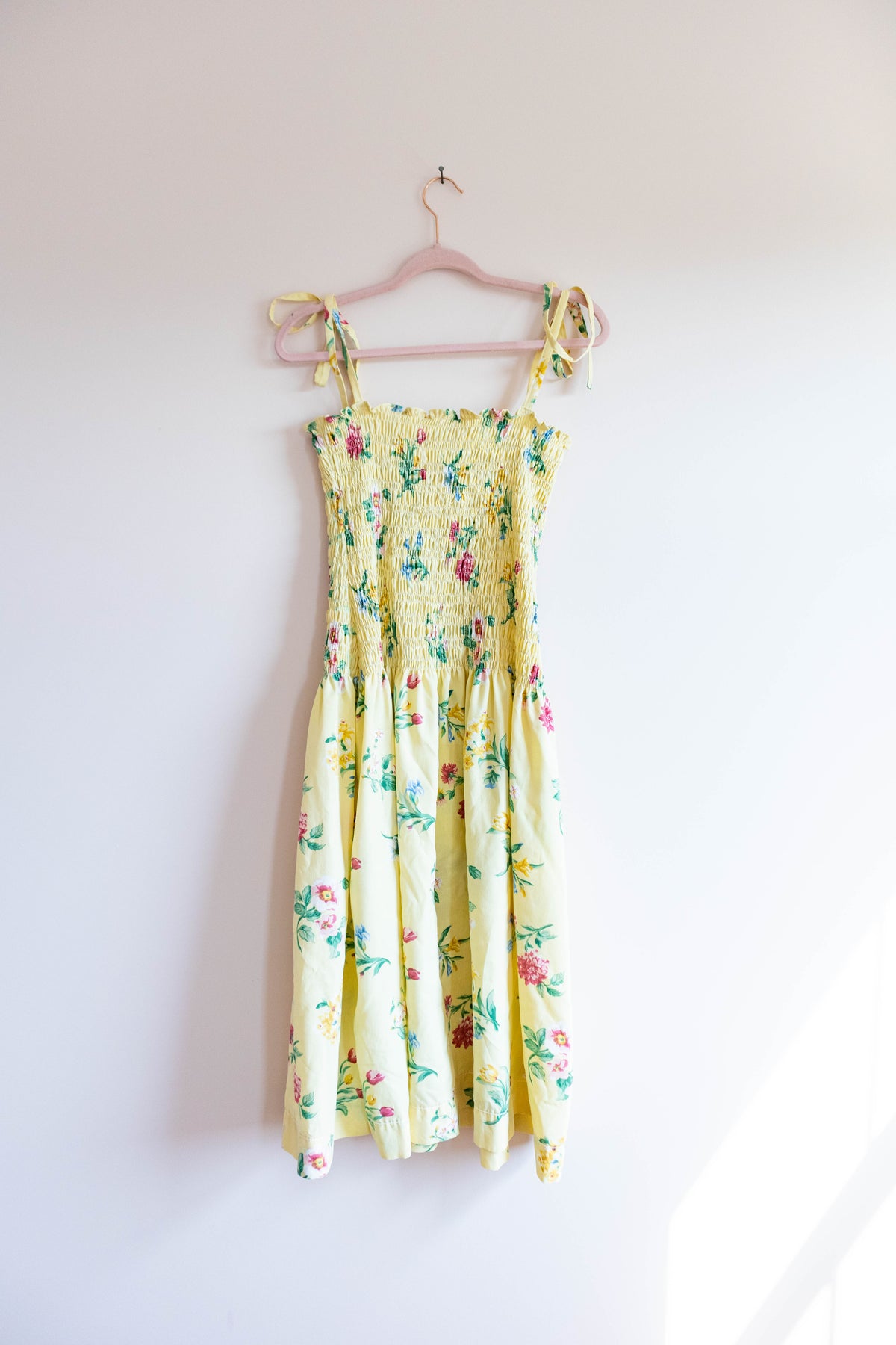 Vintage Floral Shirred Drop Waist Dress