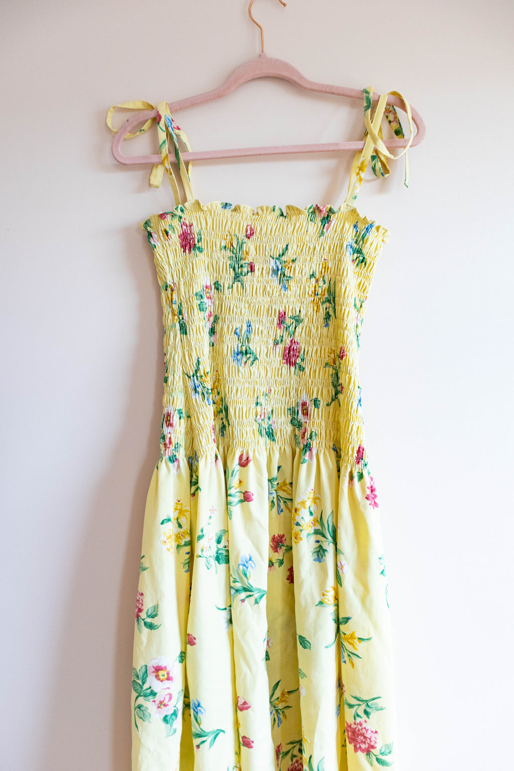 Vintage Floral Shirred Drop Waist Dress