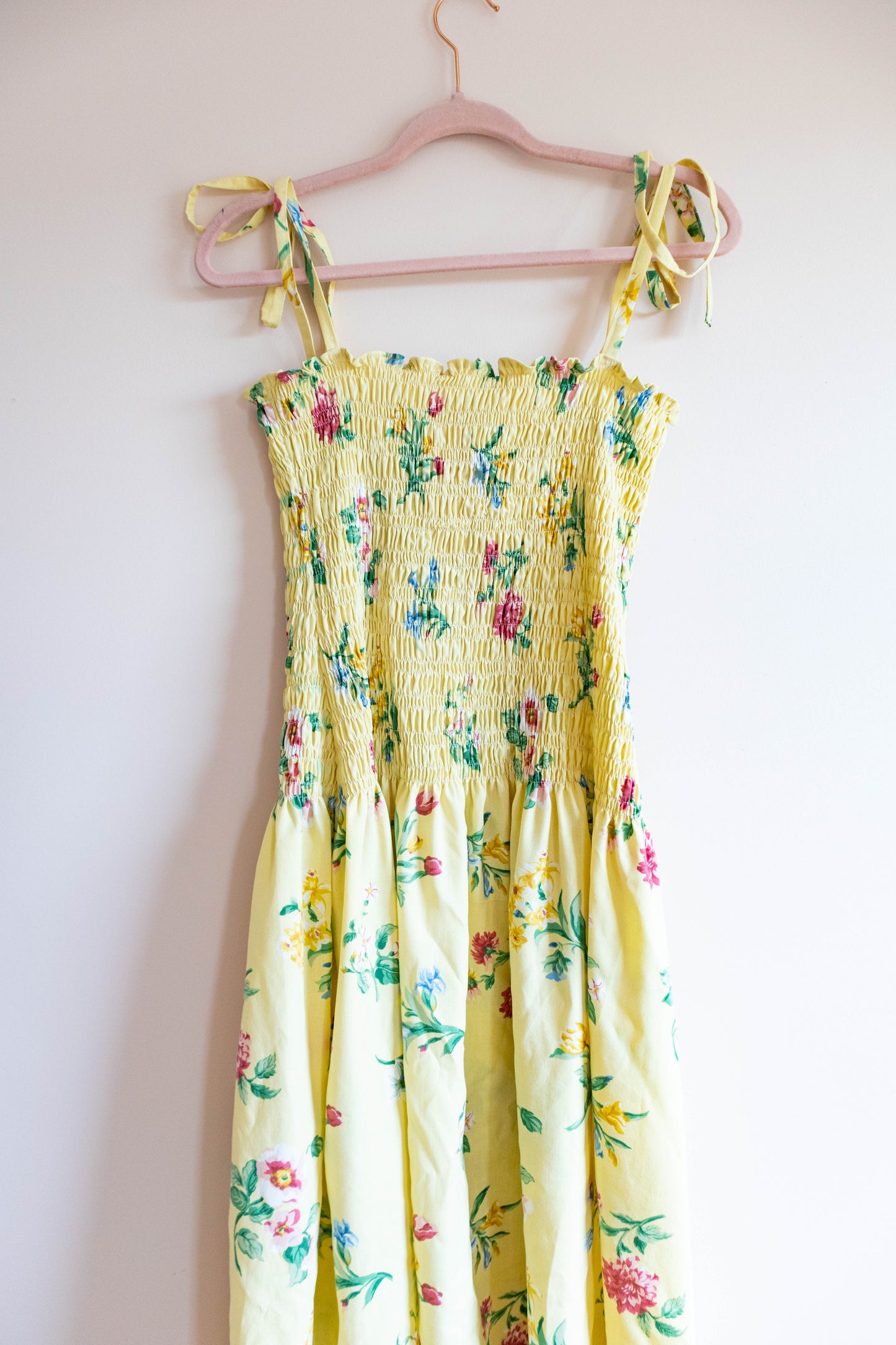 Vintage Floral Shirred Drop Waist Dress