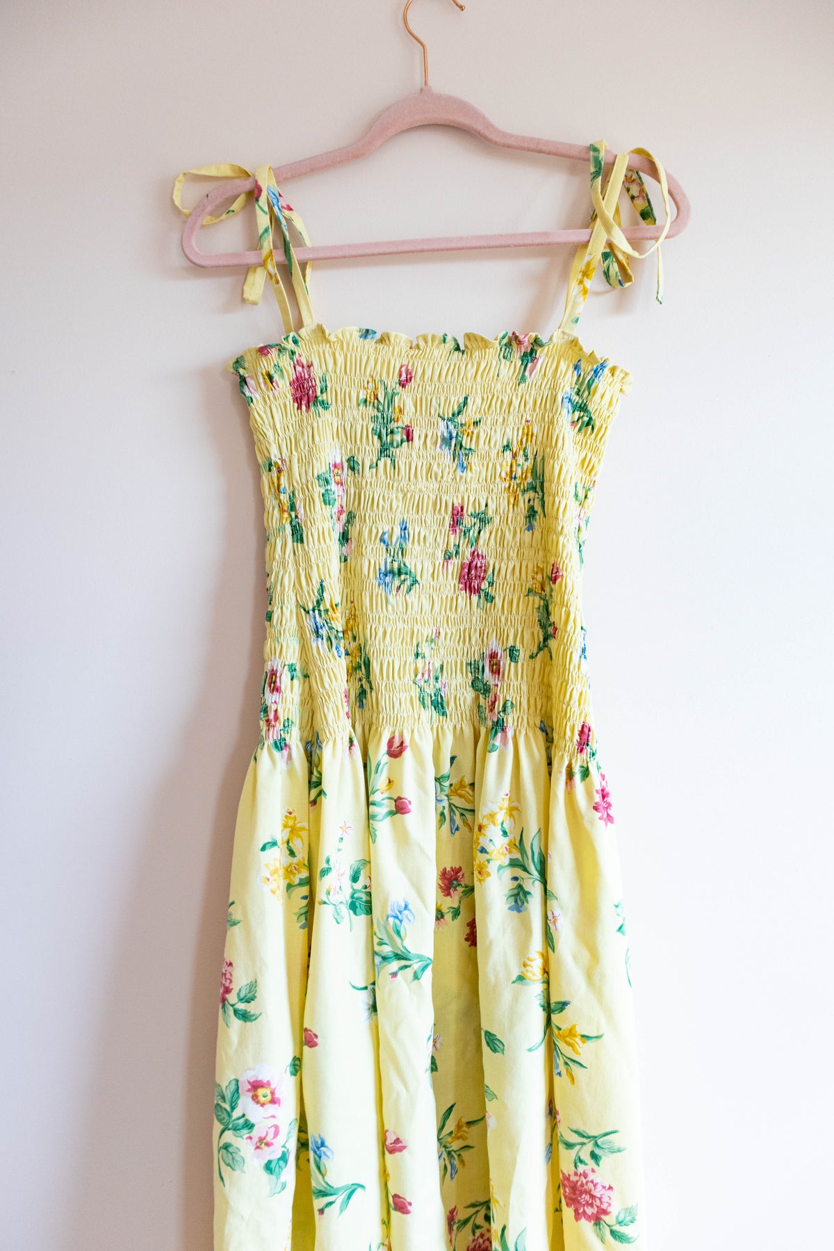 Vintage Floral Shirred Drop Waist Dress