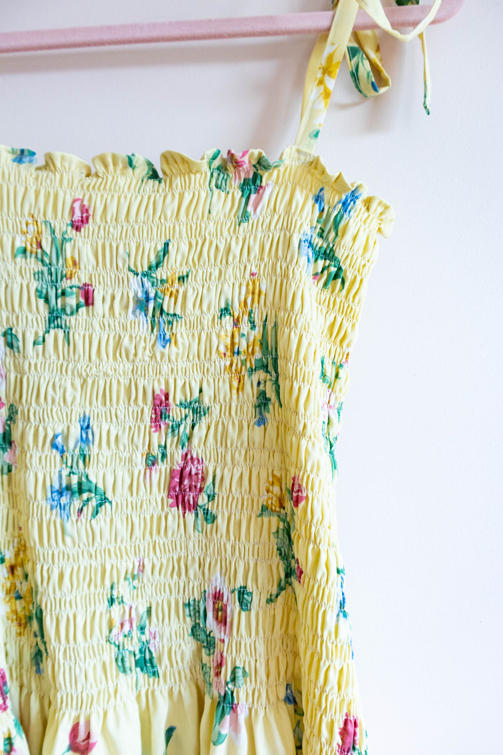 Vintage Floral Shirred Drop Waist Dress