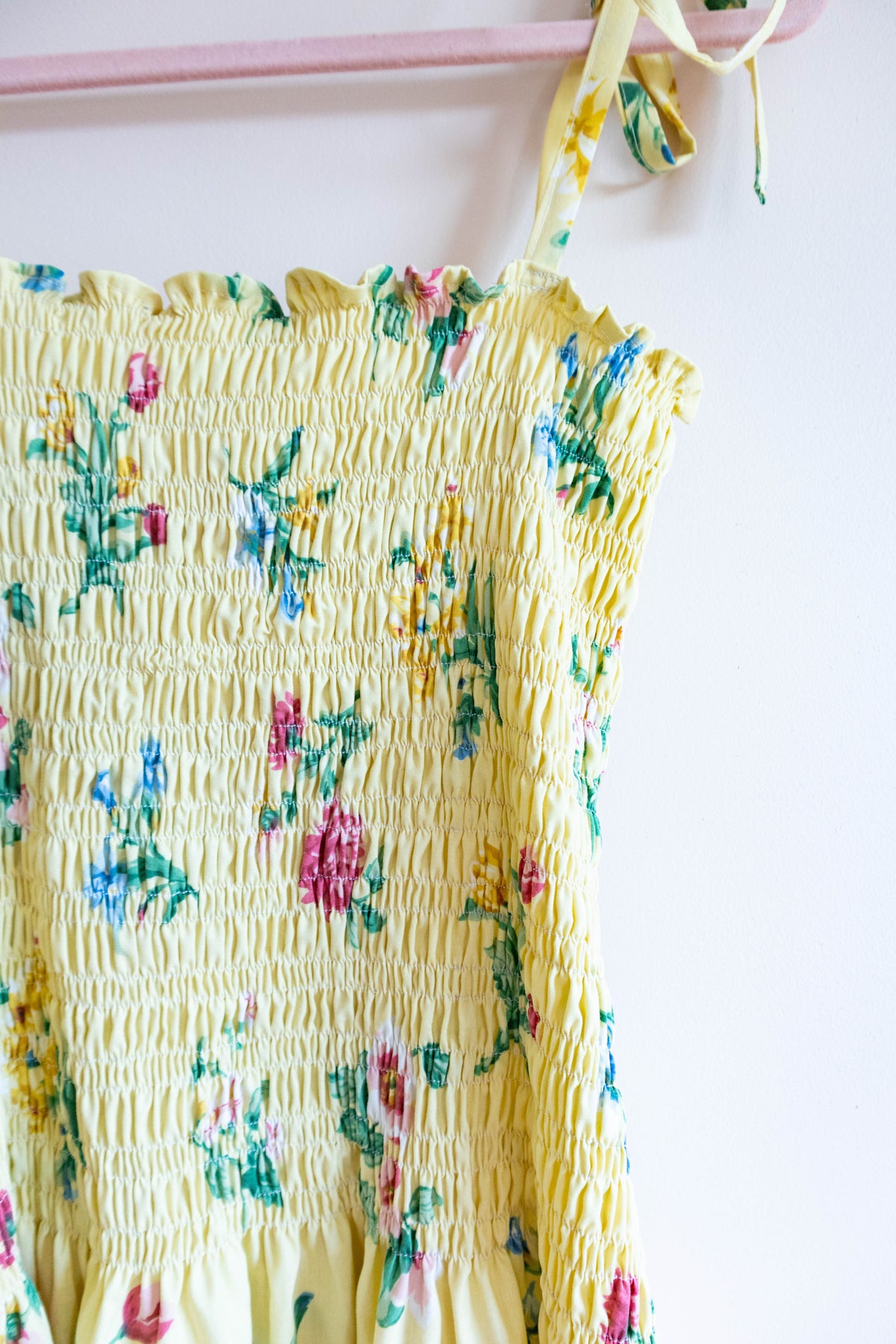 Vintage Floral Shirred Drop Waist Dress