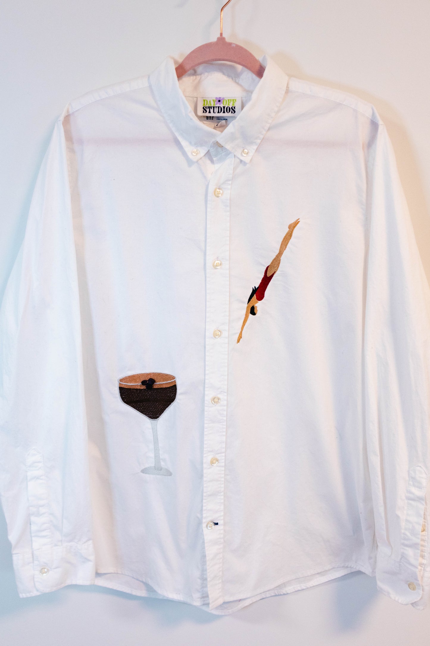 Upcycled Button-Down Shirt – Espresso Martini Diver Embroidery