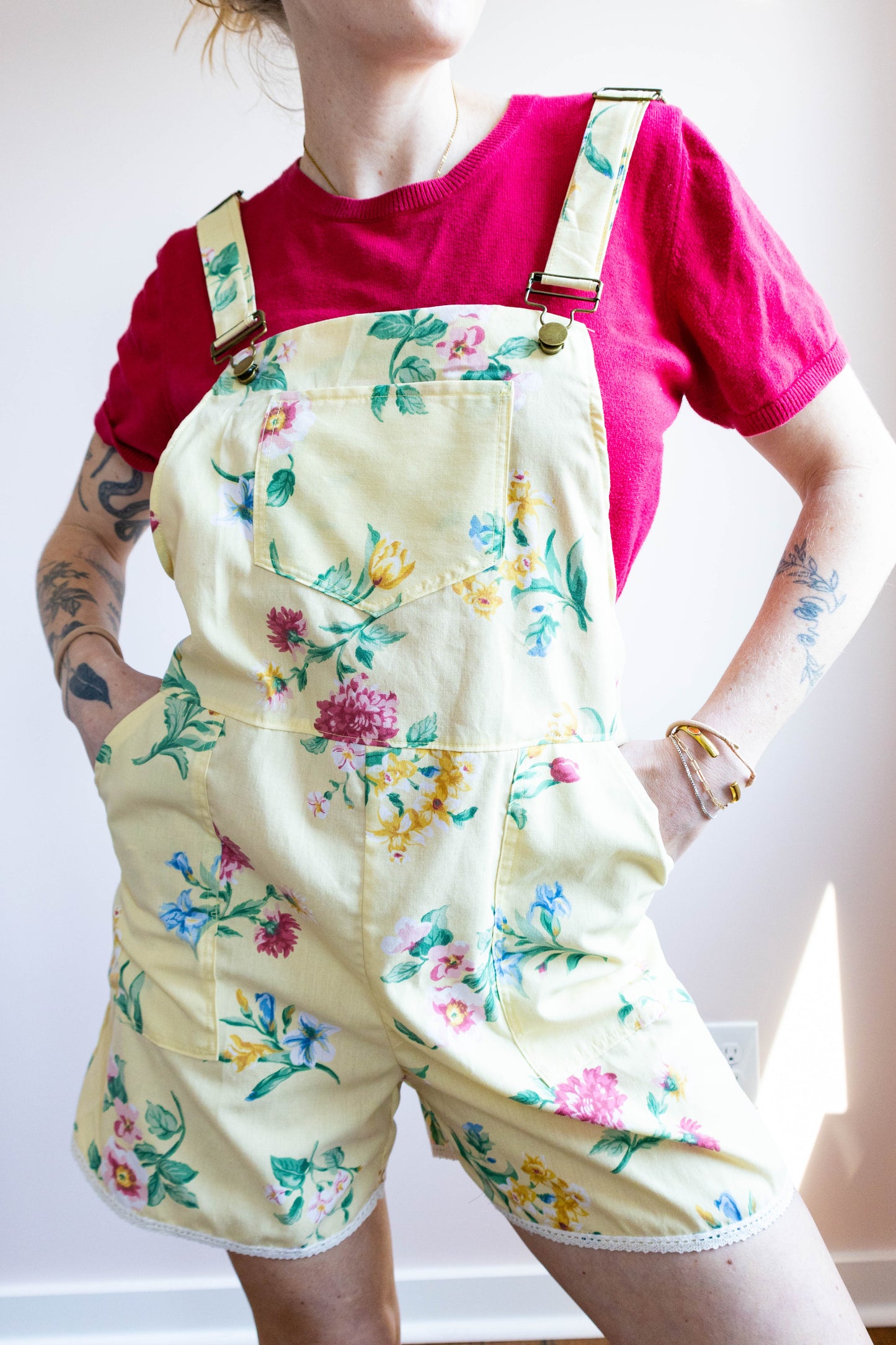Vintage Handmade Floral Overall Shorts