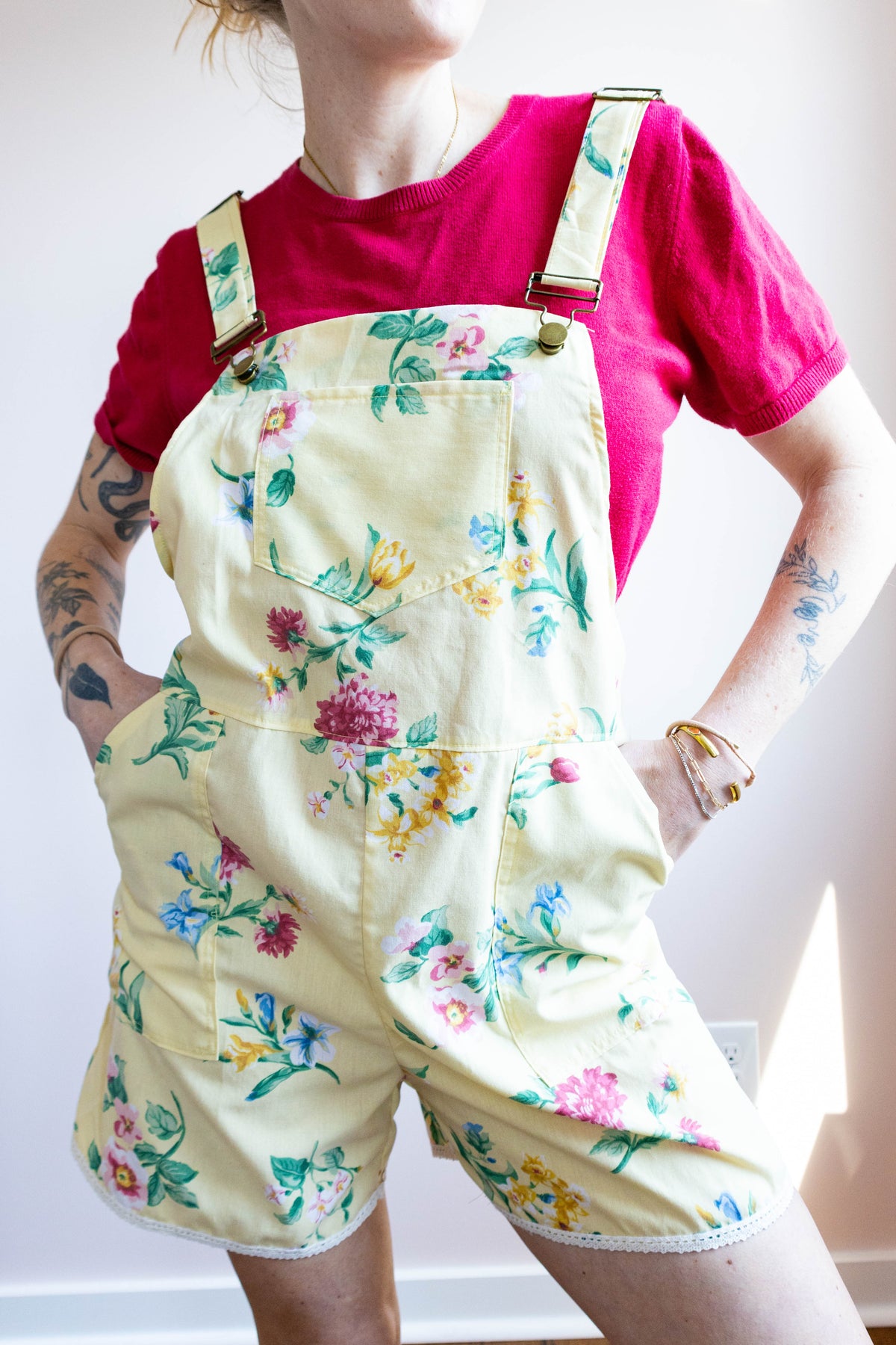 Vintage Handmade Floral Overall Shorts