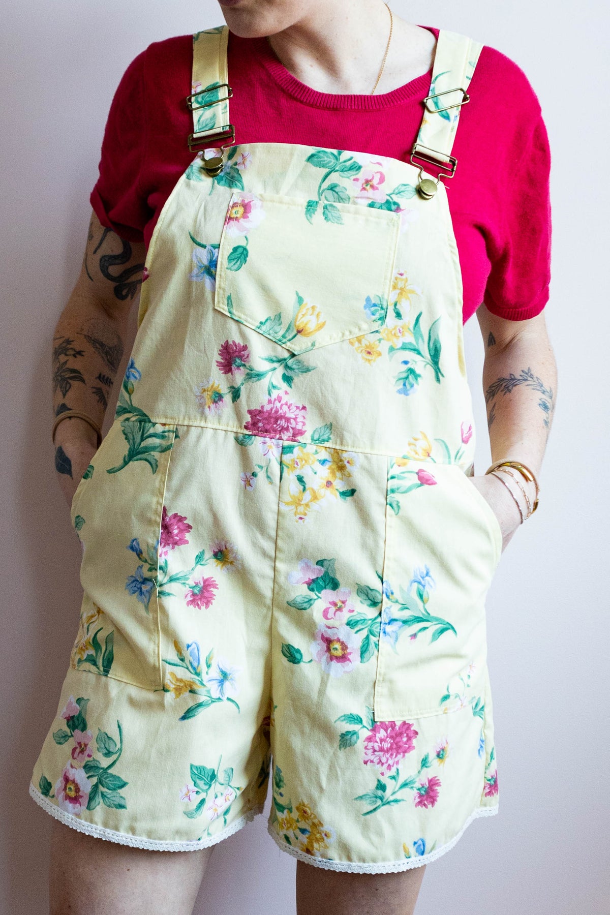 Vintage Handmade Floral Overall Shorts