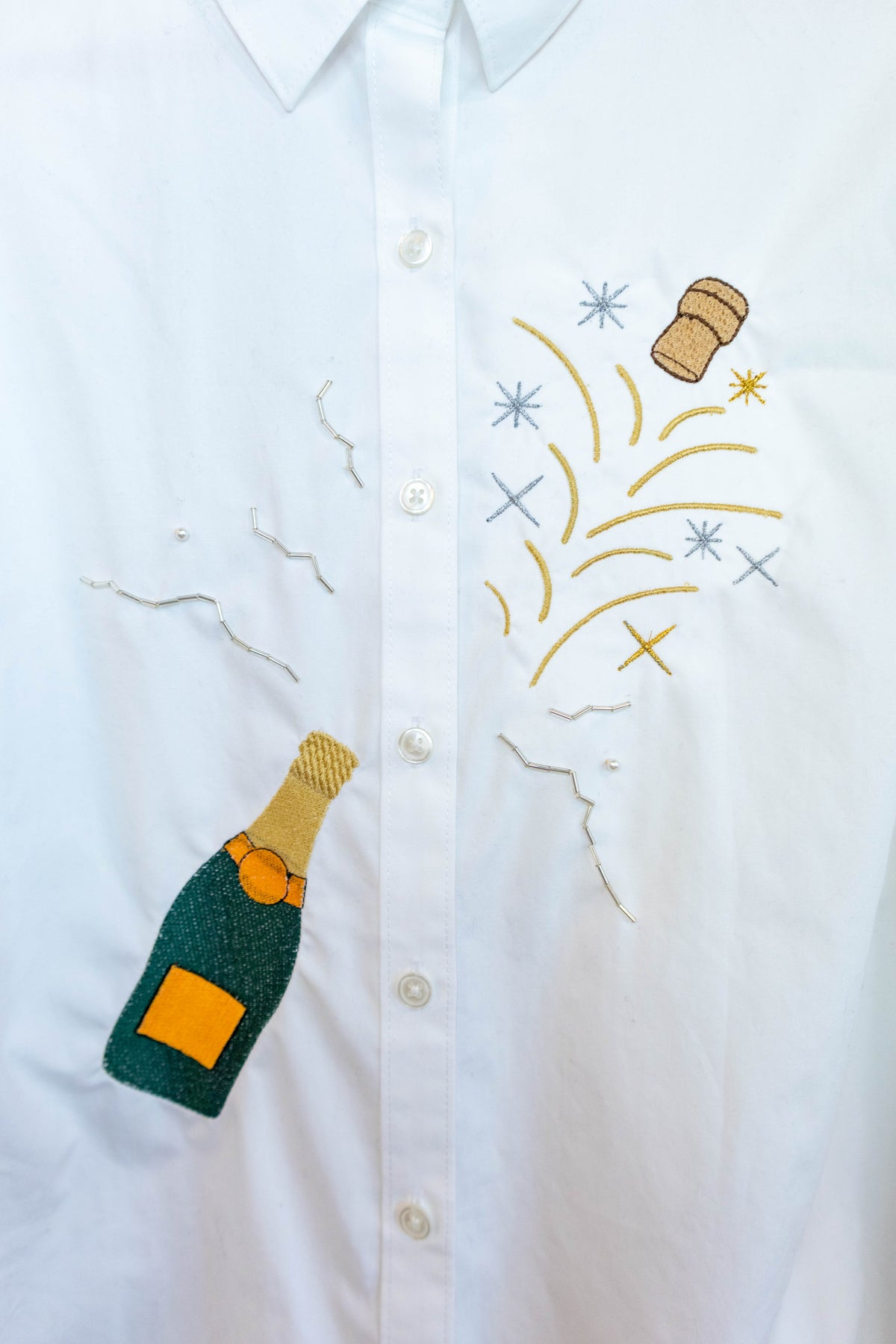 Champagne Pop Embroidered Button-Down - Large