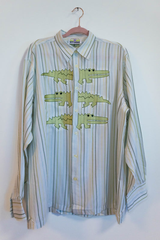 The Gator Gang Shirt - Upcycled Striped Button Down