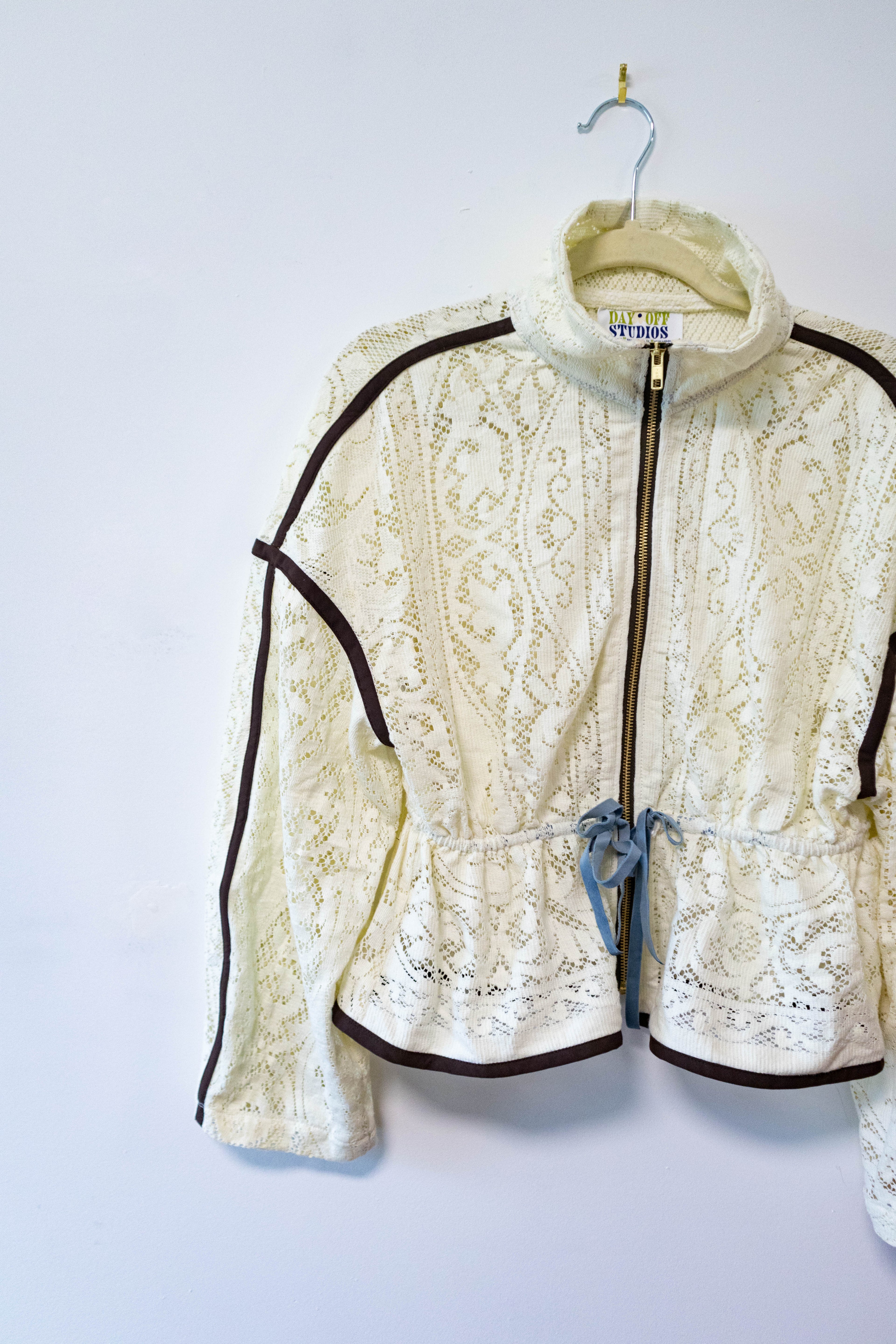 Upcycled Lace Tablecloth Track Jacket