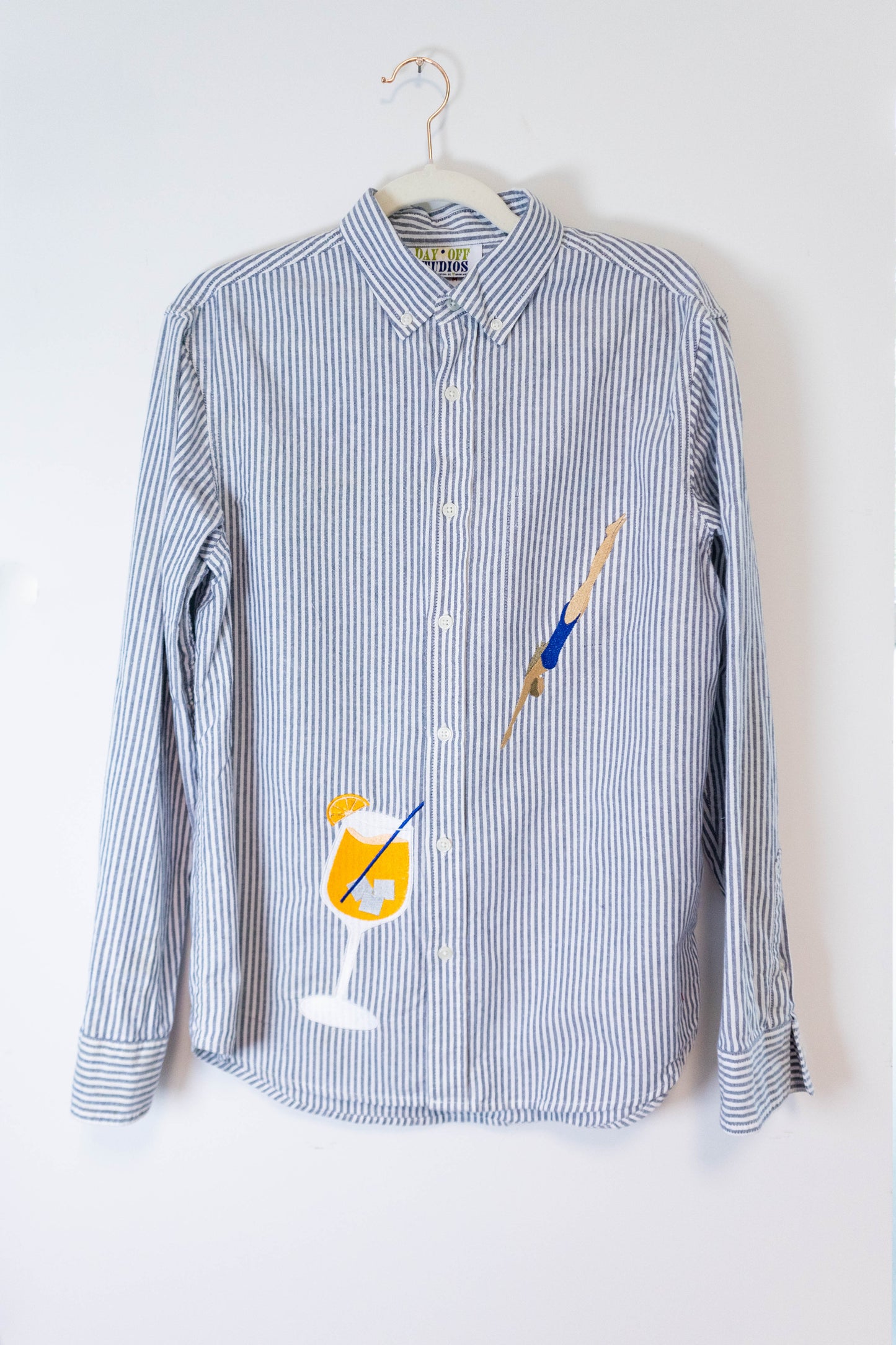 Blue Stripe Aperol Spritz Diver Upcycled Button-Down