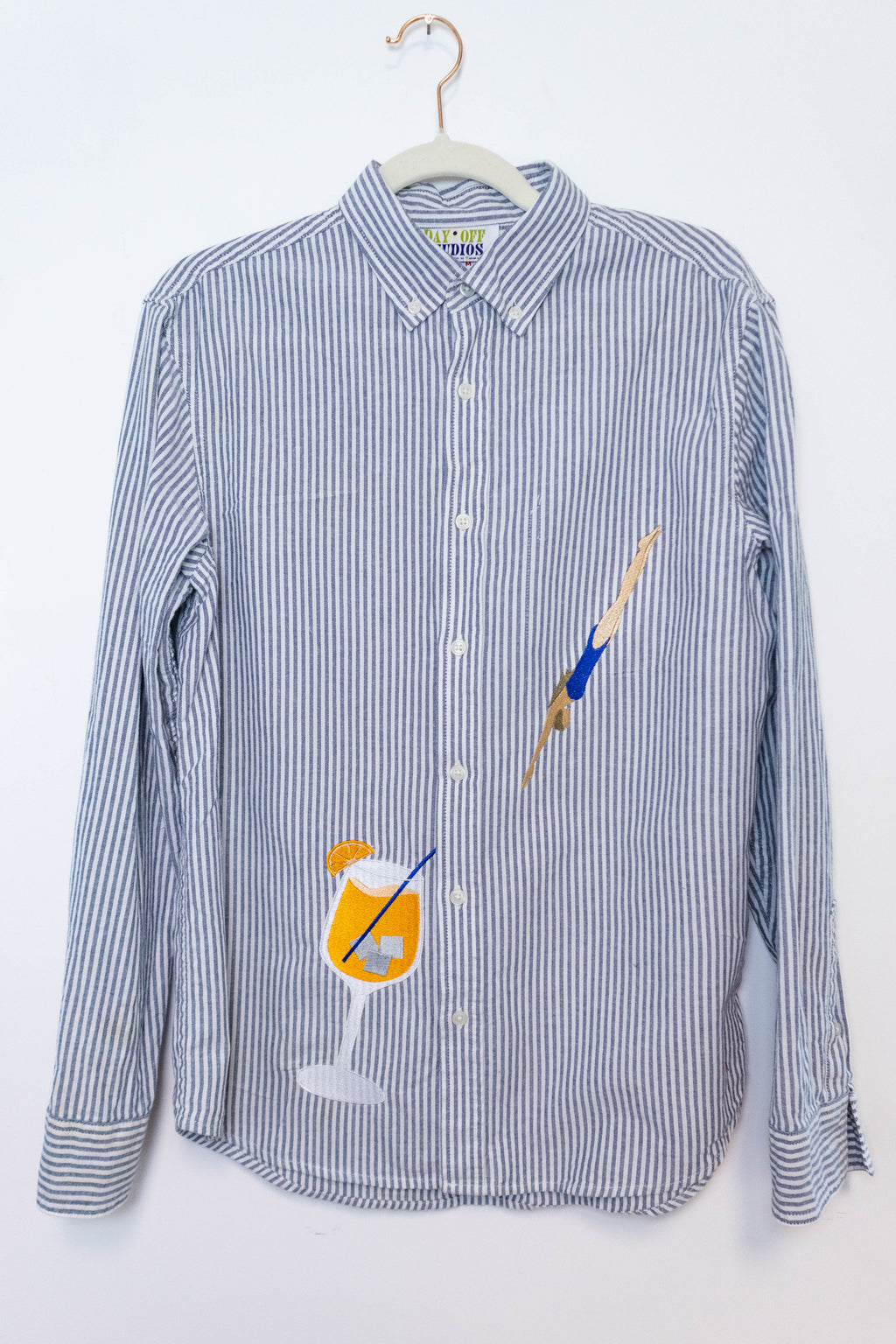 Blue Stripe Aperol Spritz Diver Upcycled Button-Down
