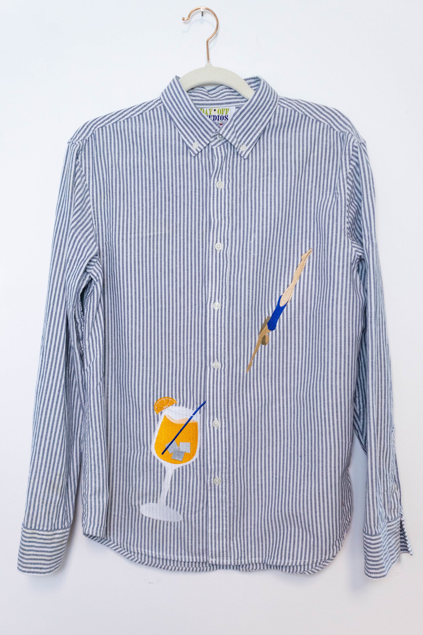 Blue Stripe Aperol Spritz Diver Upcycled Button-Down