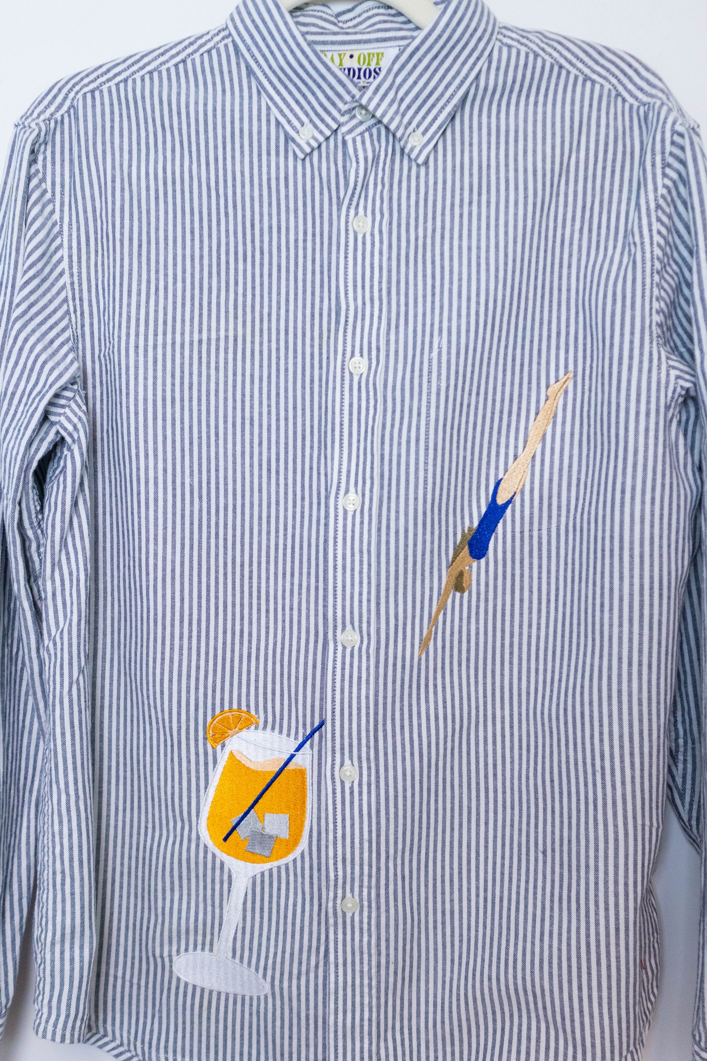 Blue Stripe Aperol Spritz Diver Upcycled Button-Down