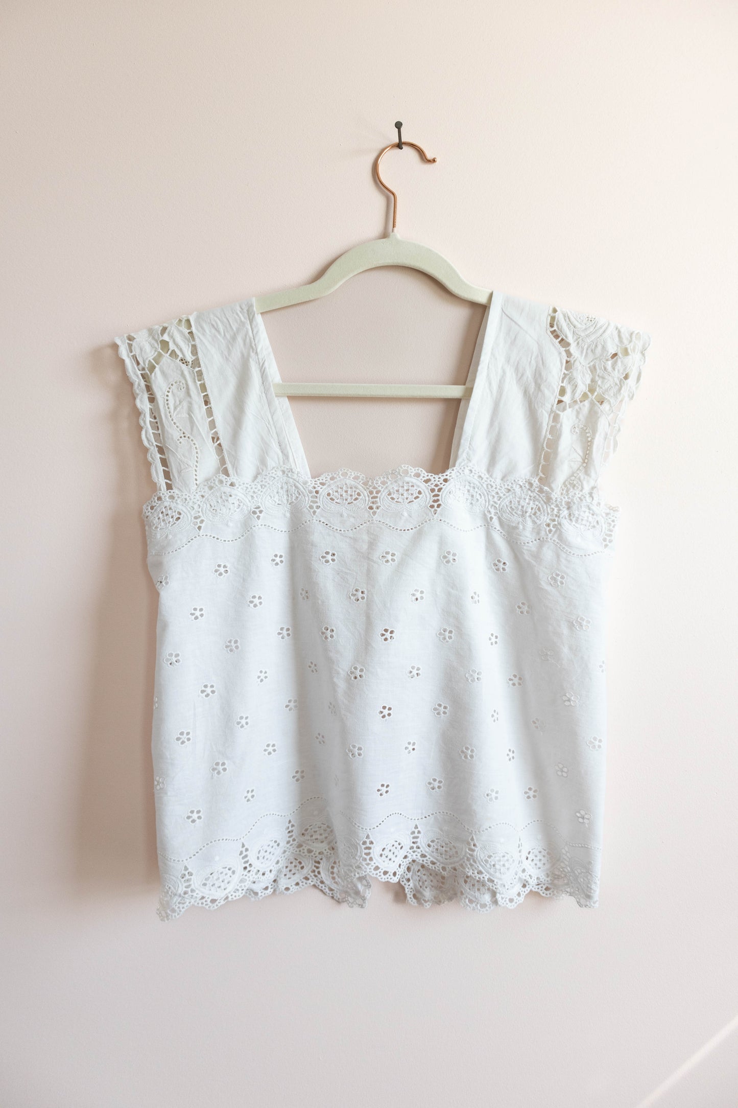 Upcycled White Eyelet Tie-Back Top