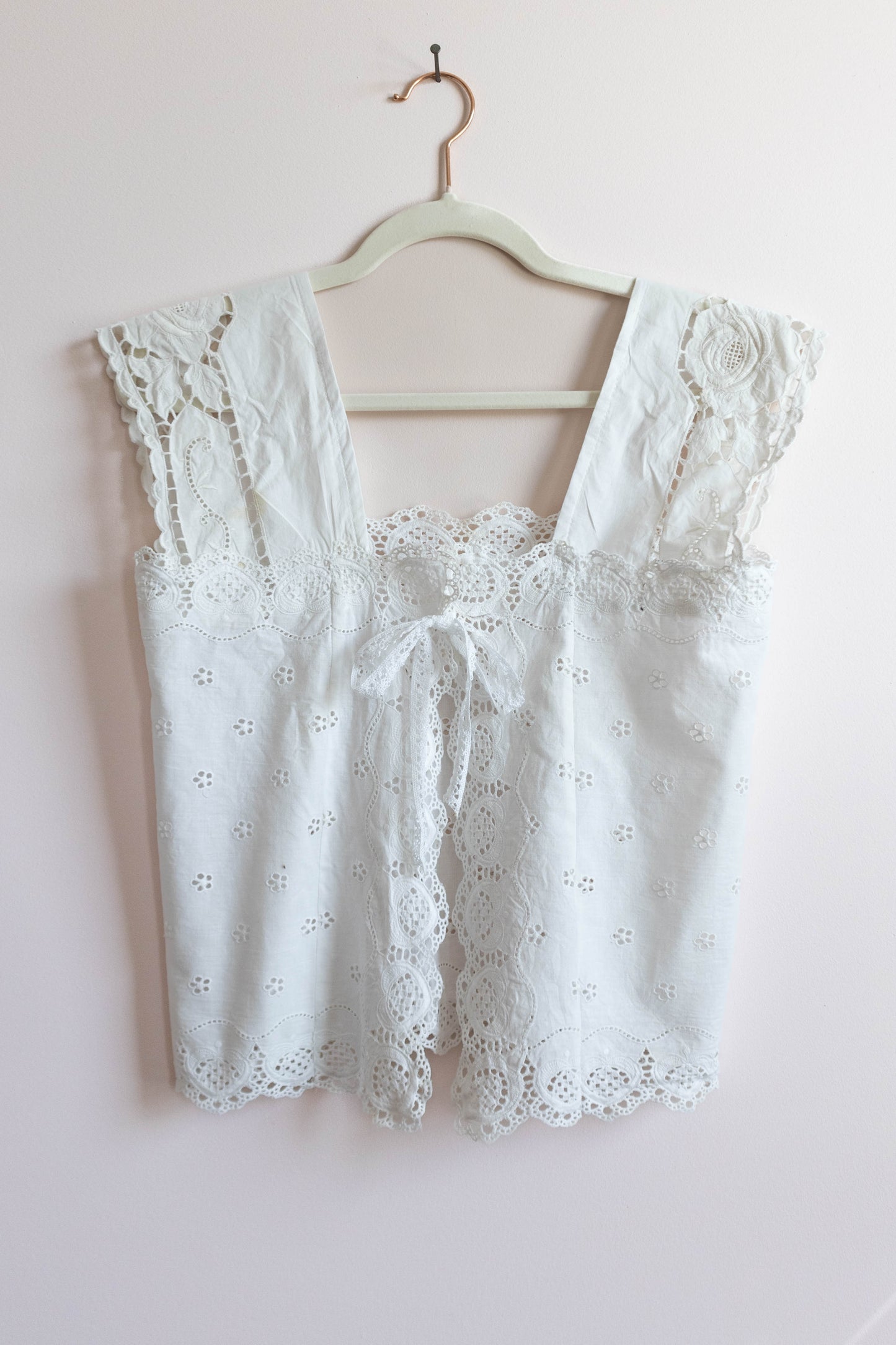 Upcycled White Eyelet Tie-Back Top