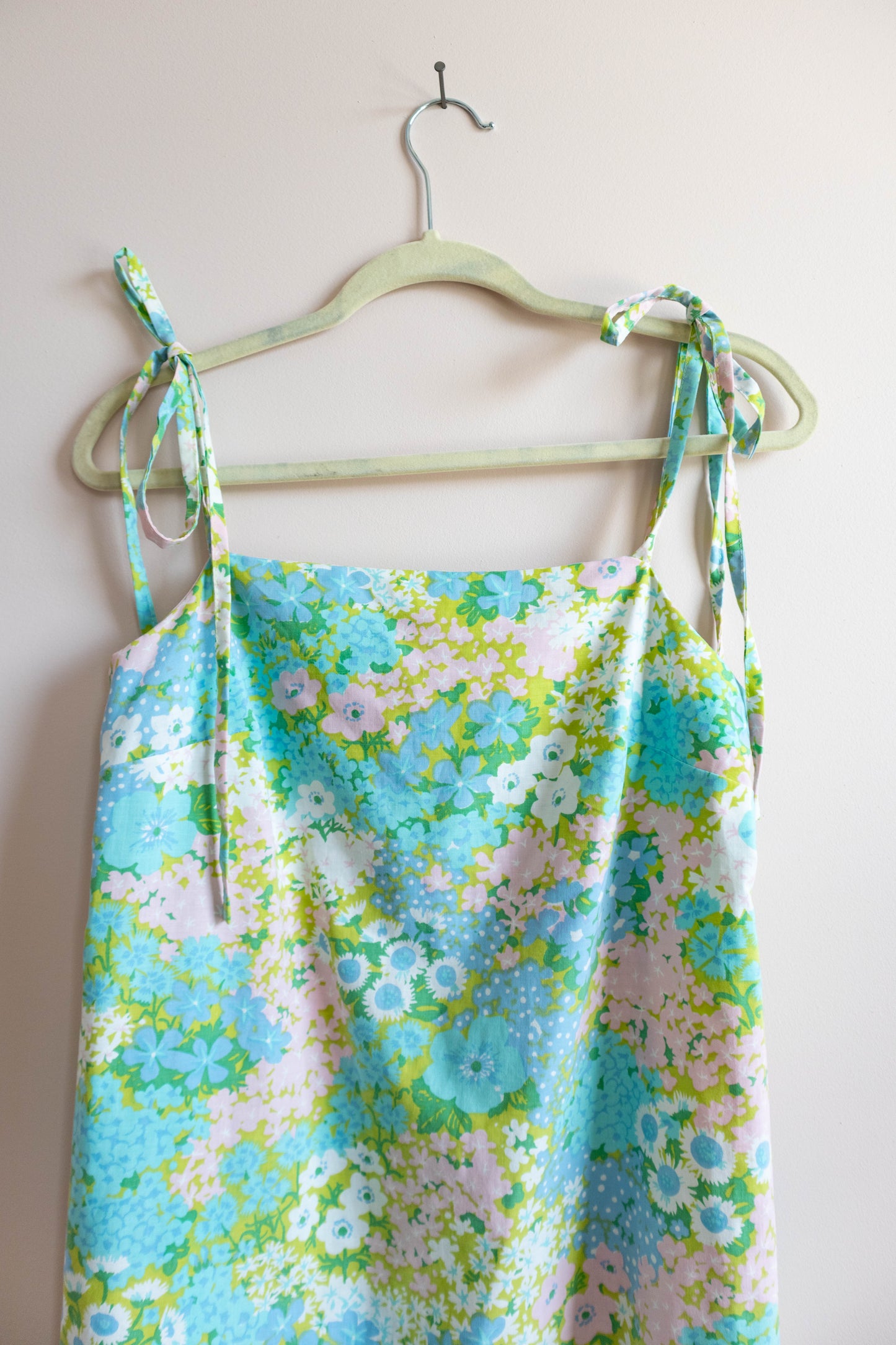 Upcycled Vintage Bedsheet Floral Tie-Shoulder Mini Dress