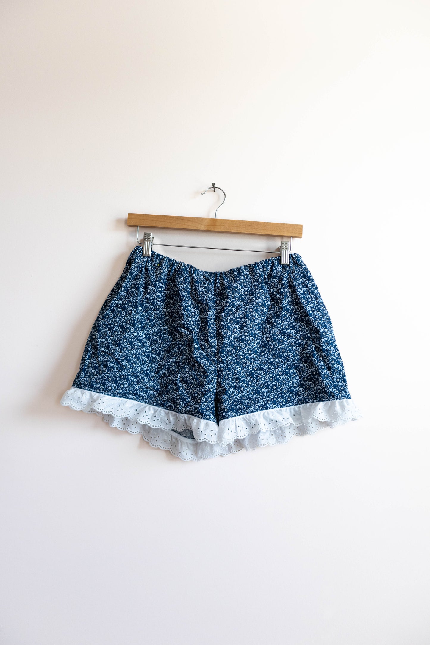 Navy Paisley Eyelet-Trim Shorts