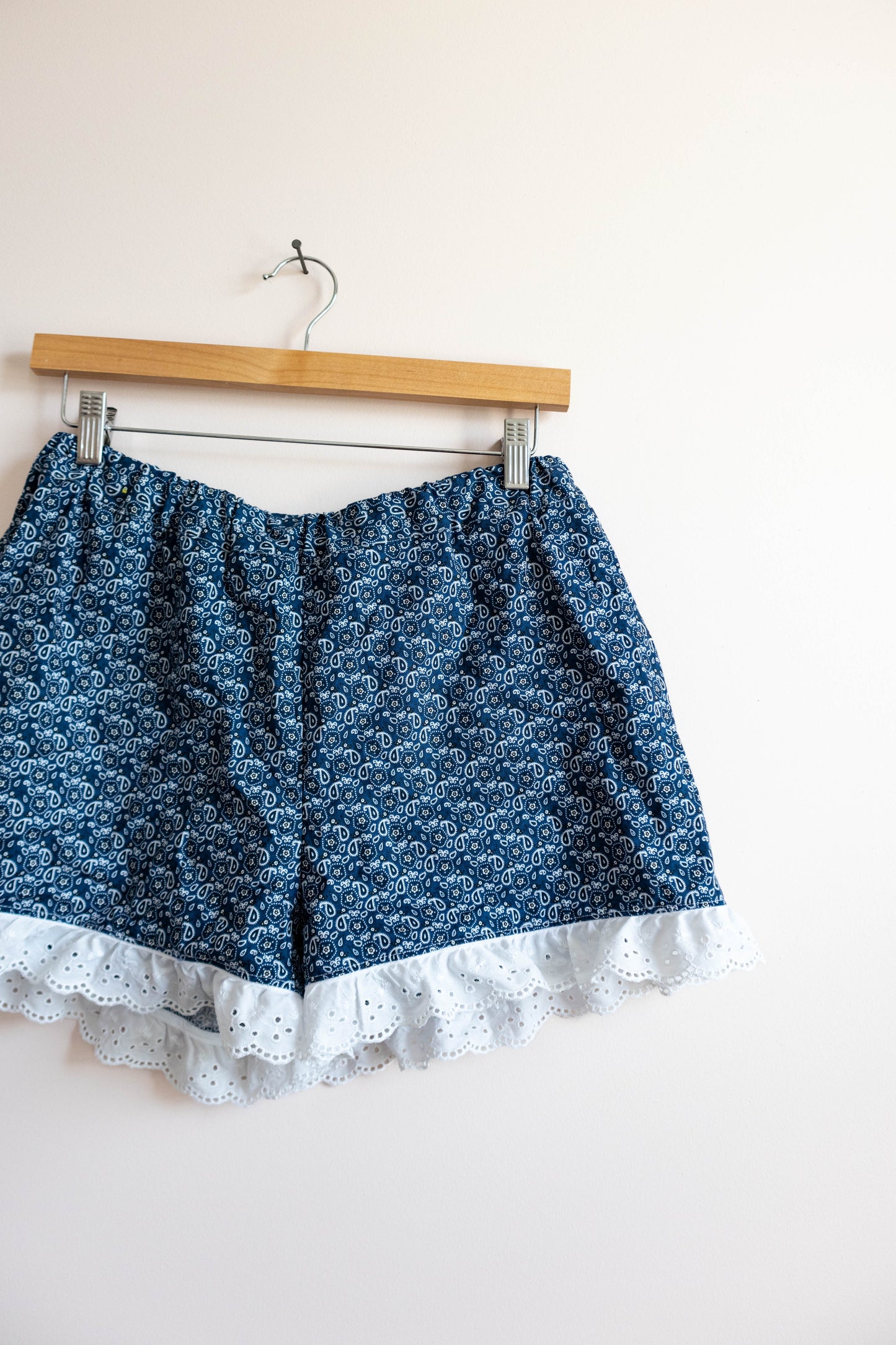 Navy Paisley Eyelet-Trim Shorts