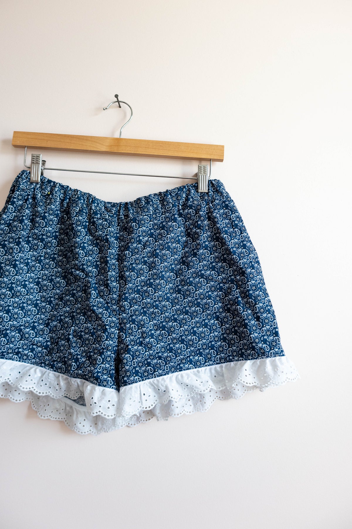 Navy Paisley Eyelet-Trim Shorts