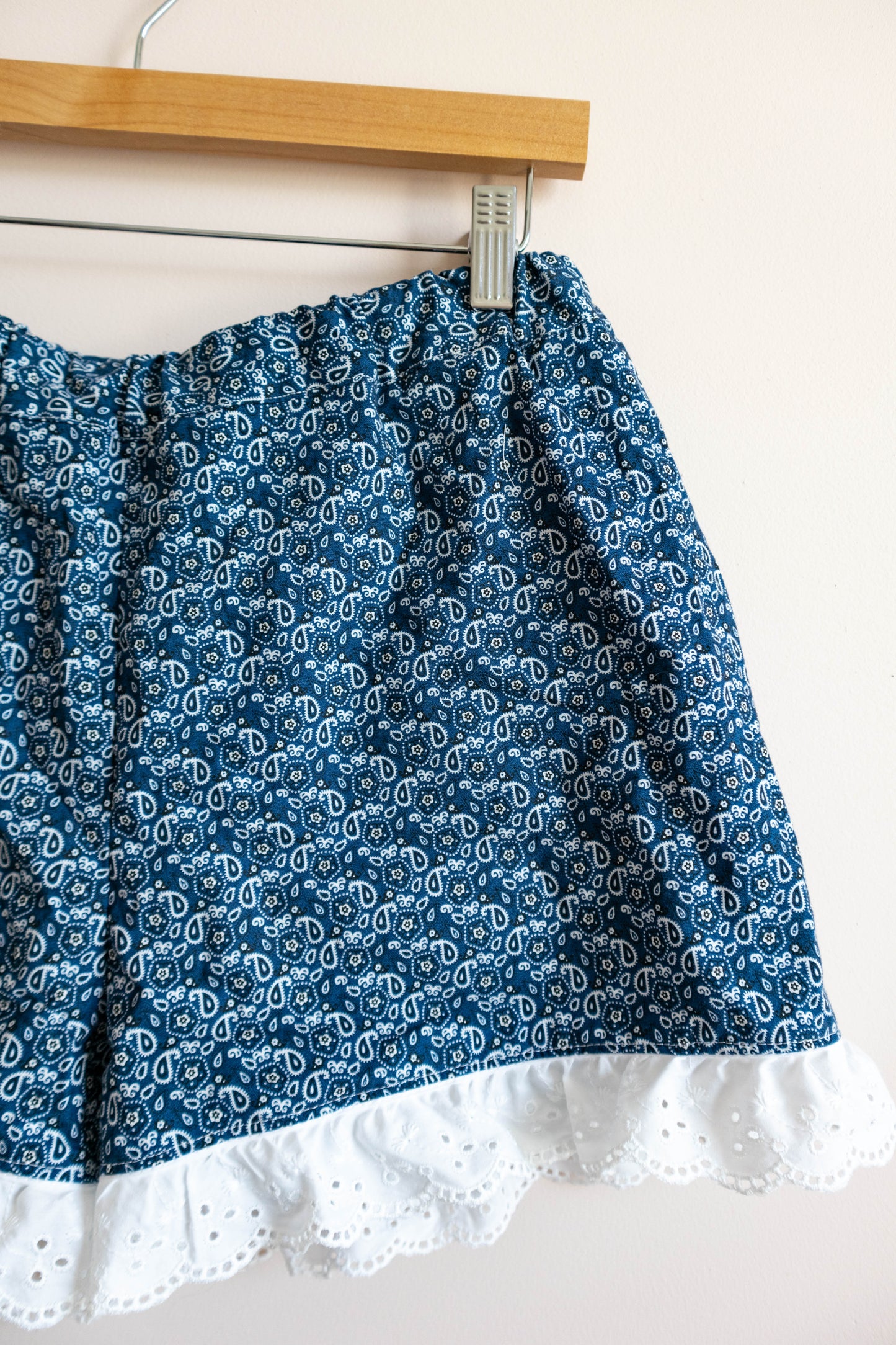 Navy Paisley Eyelet-Trim Shorts
