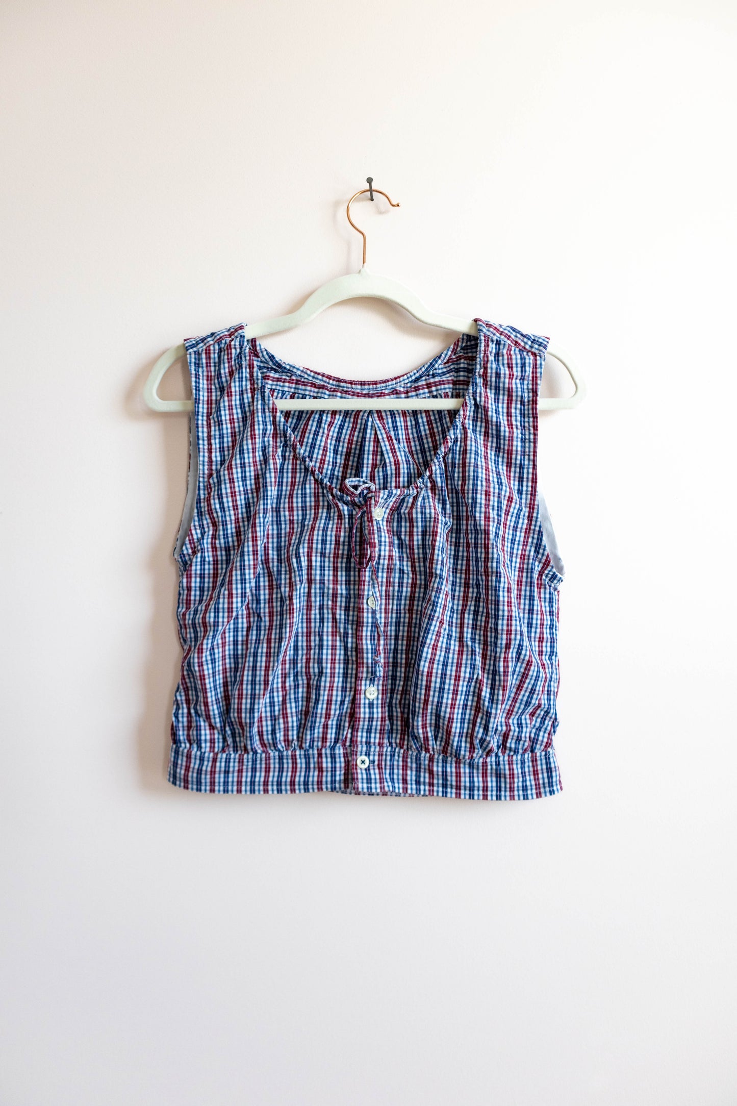 Upcycled Men’s Plaid Button-Down Cropped Tank