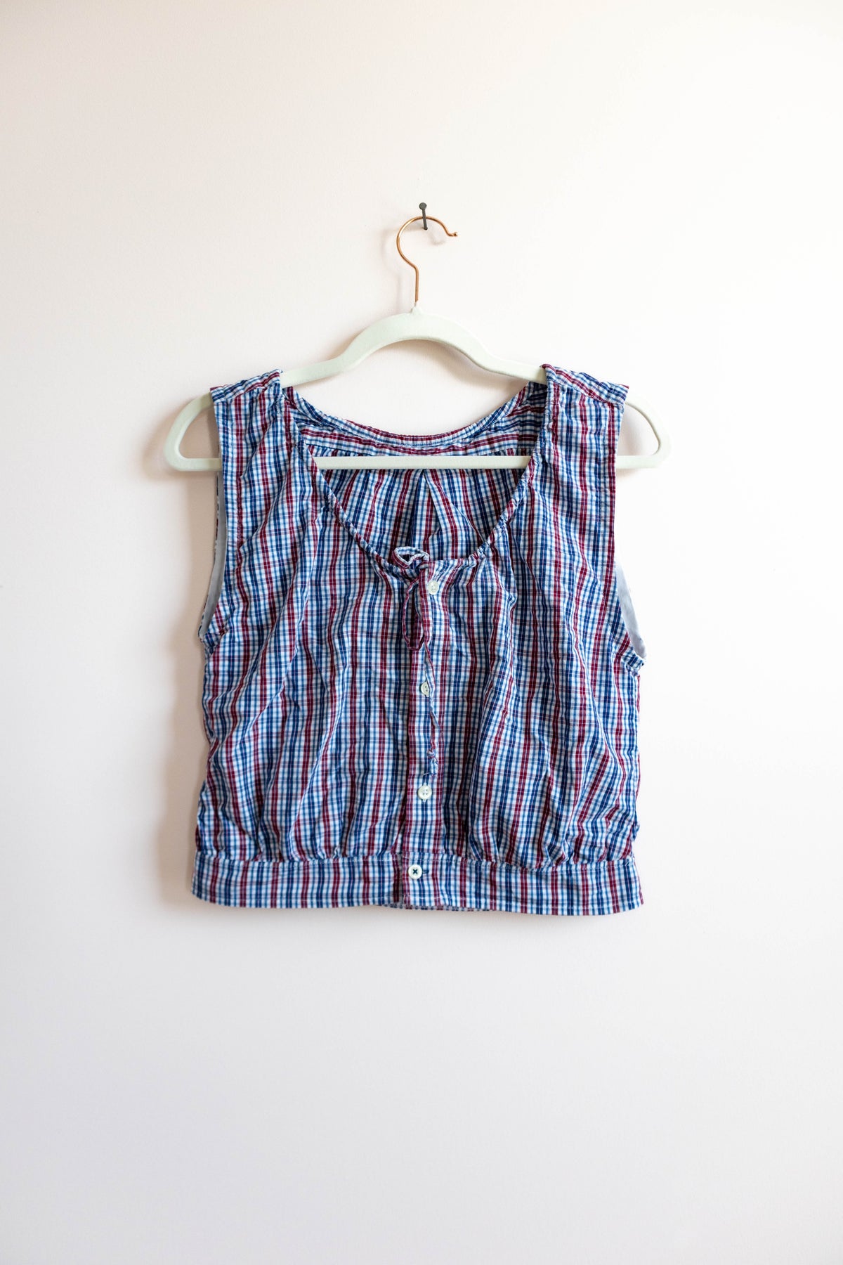 Upcycled Men’s Plaid Button-Down Cropped Tank