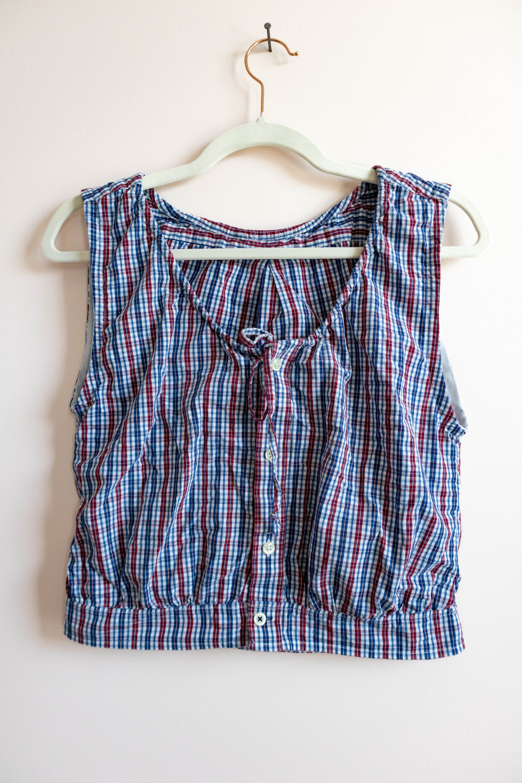 Upcycled Men’s Plaid Button-Down Cropped Tank