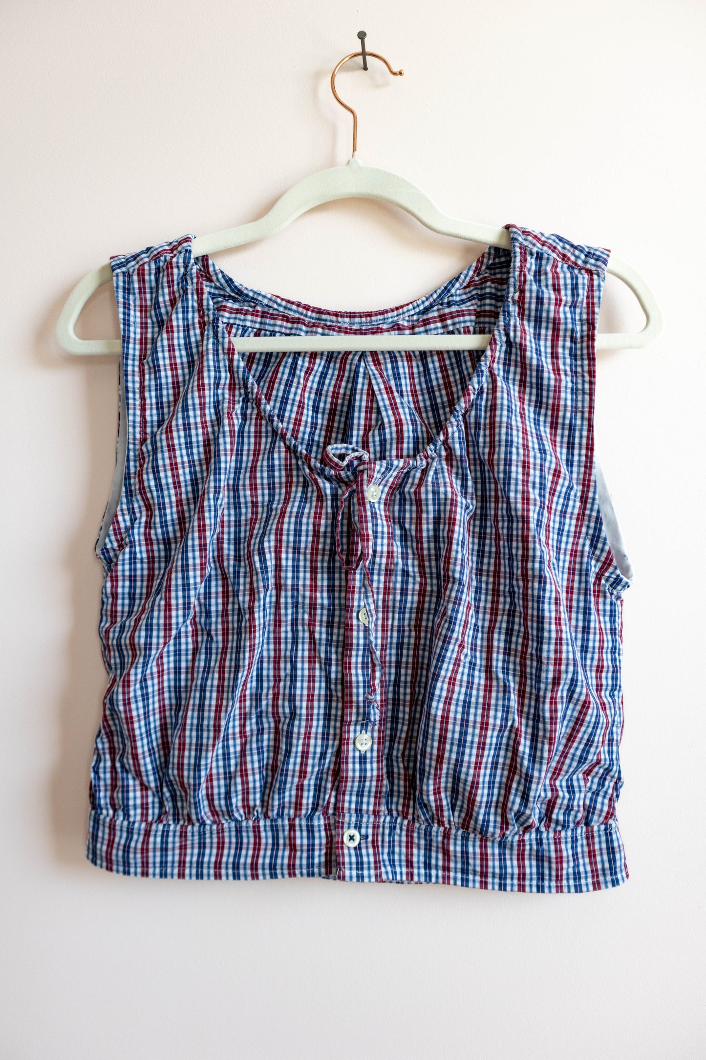 Upcycled Men’s Plaid Button-Down Cropped Tank
