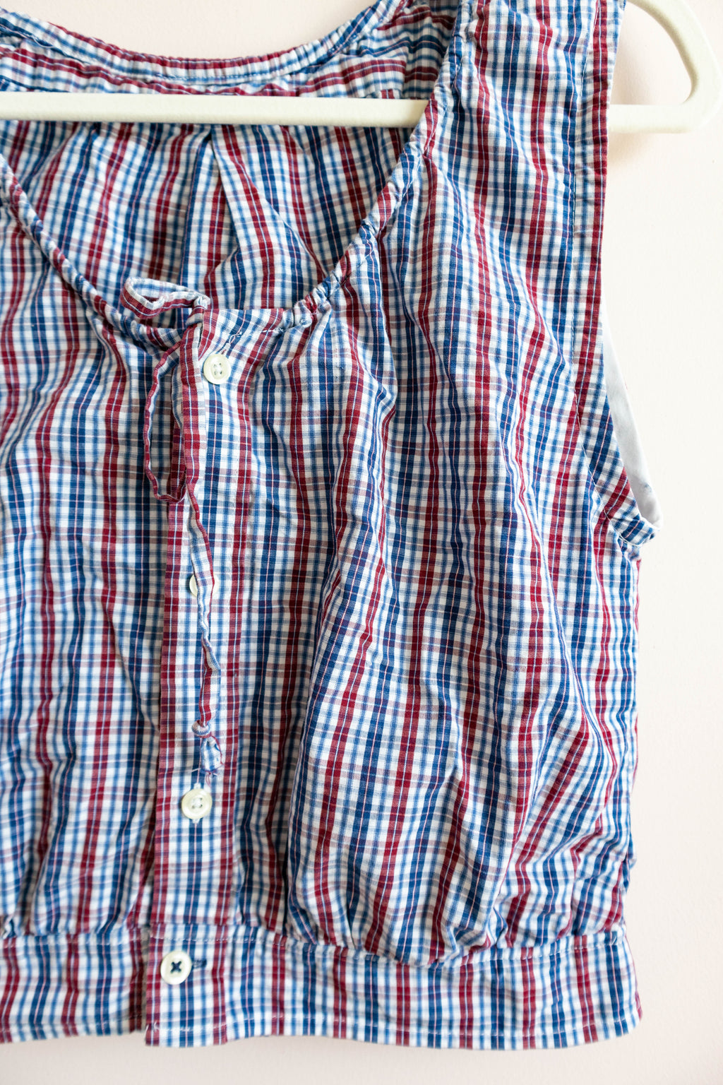 Upcycled Men’s Plaid Button-Down Cropped Tank