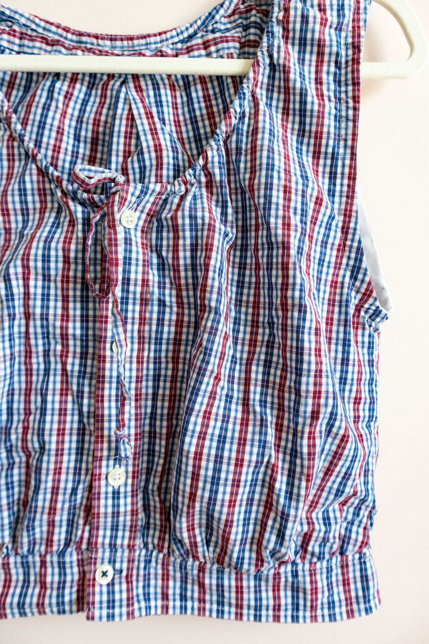 Upcycled Men’s Plaid Button-Down Cropped Tank