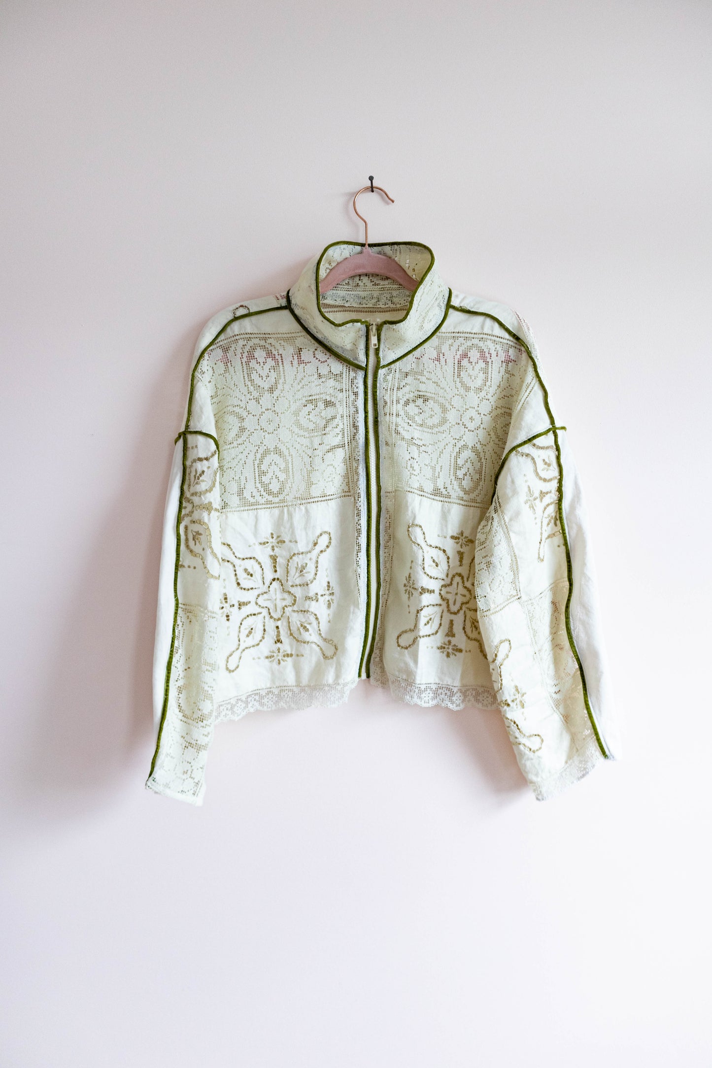 Olive Trim Vintage Tablecloth Track Jacket