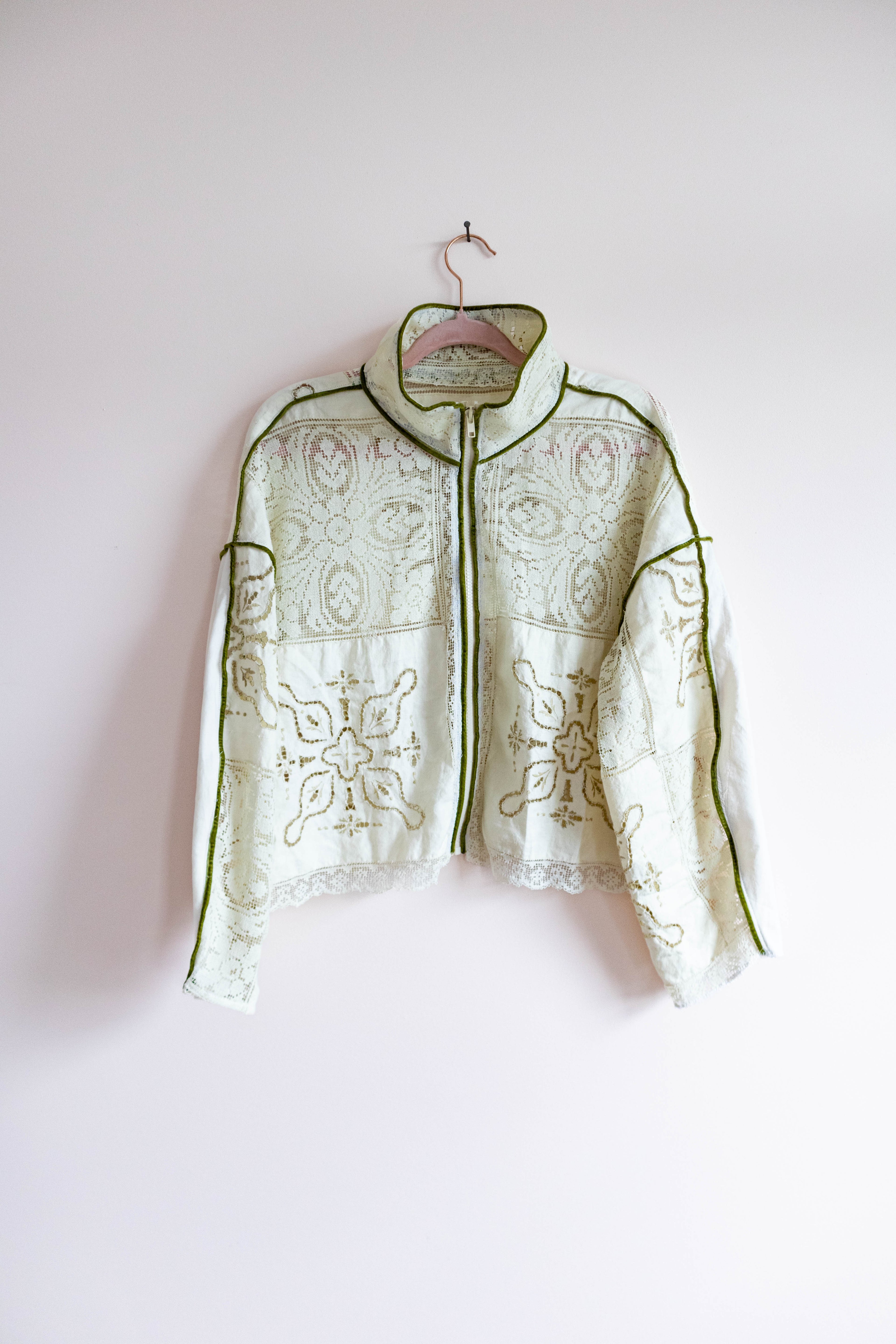 Olive Trim Vintage Tablecloth Track Jacket