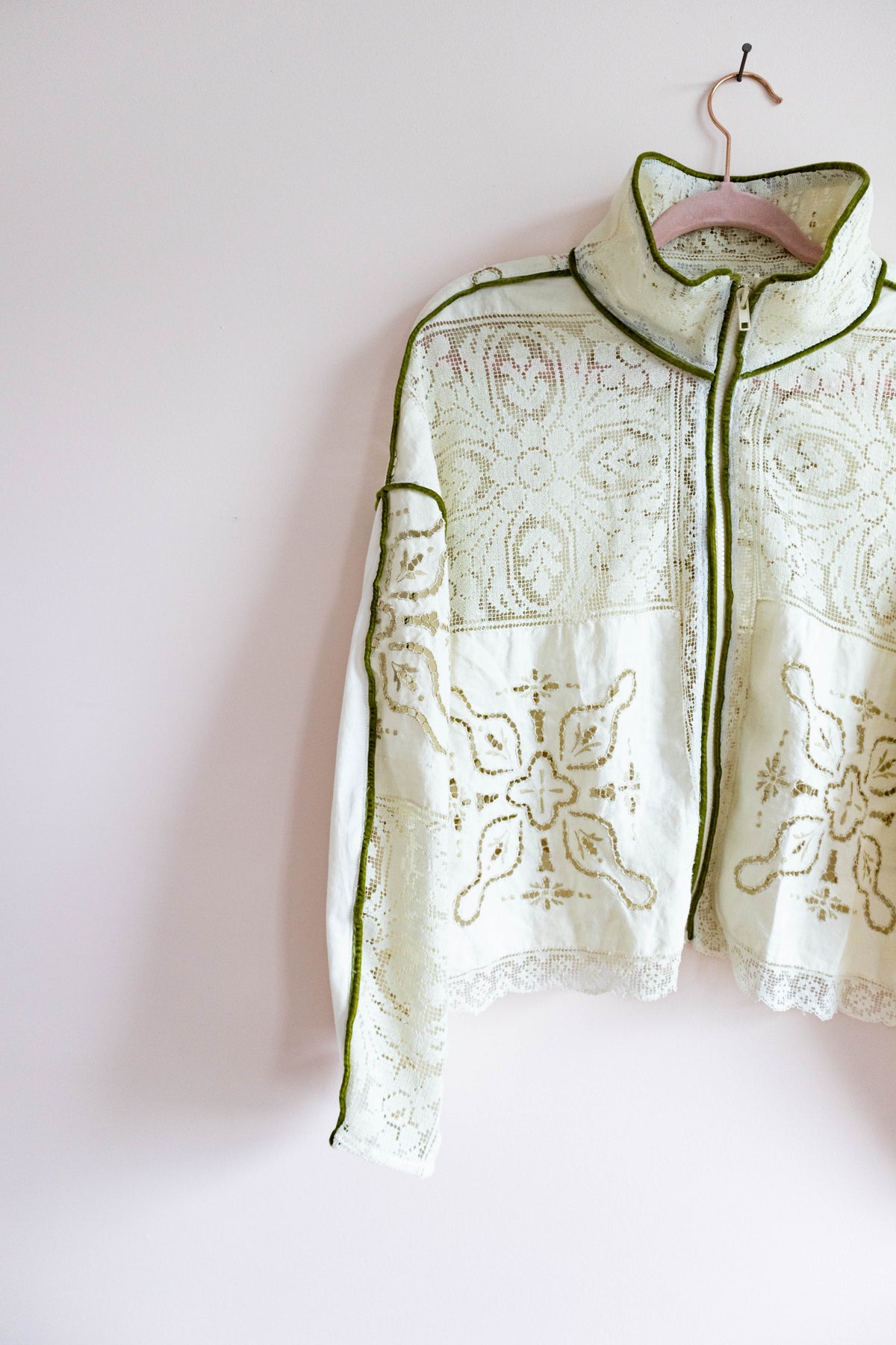 Olive Trim Vintage Tablecloth Track Jacket