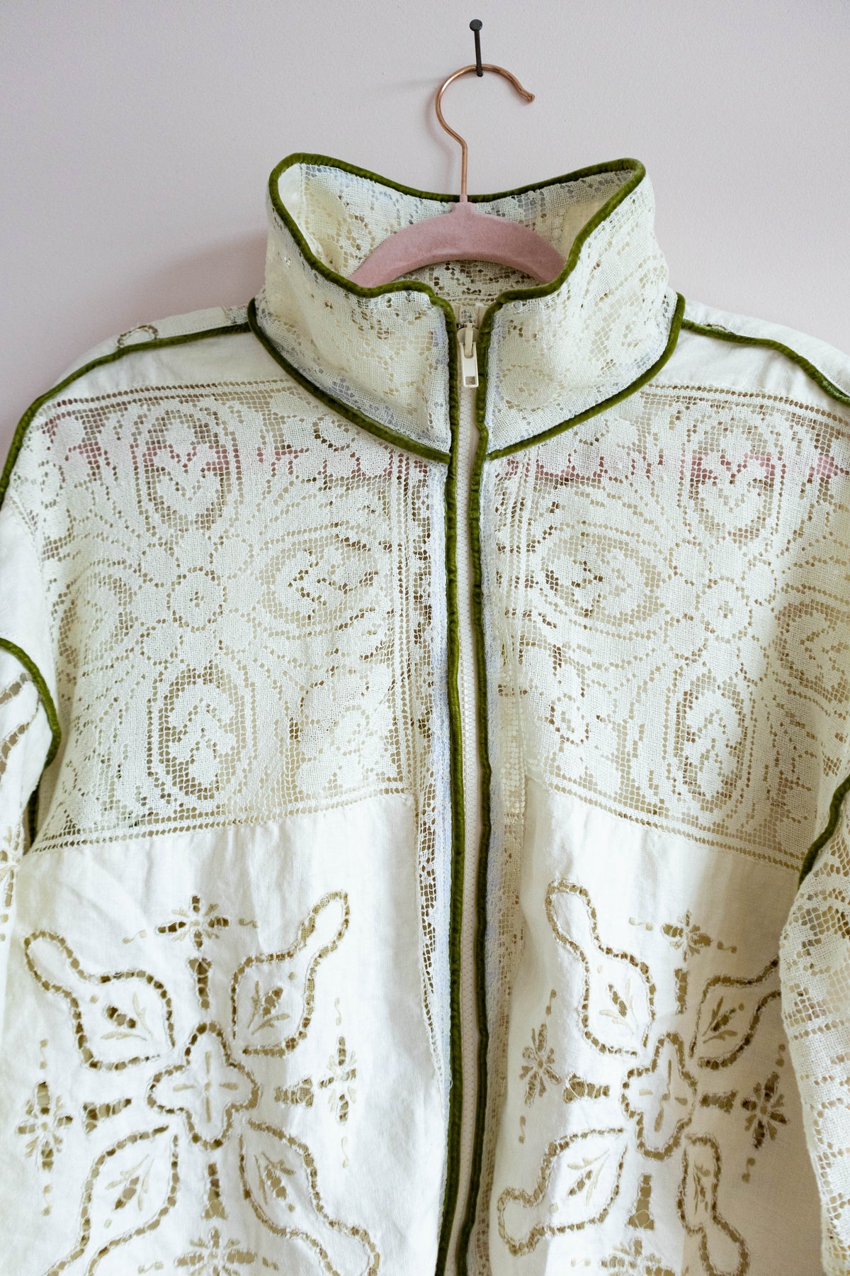 Olive Trim Vintage Tablecloth Track Jacket