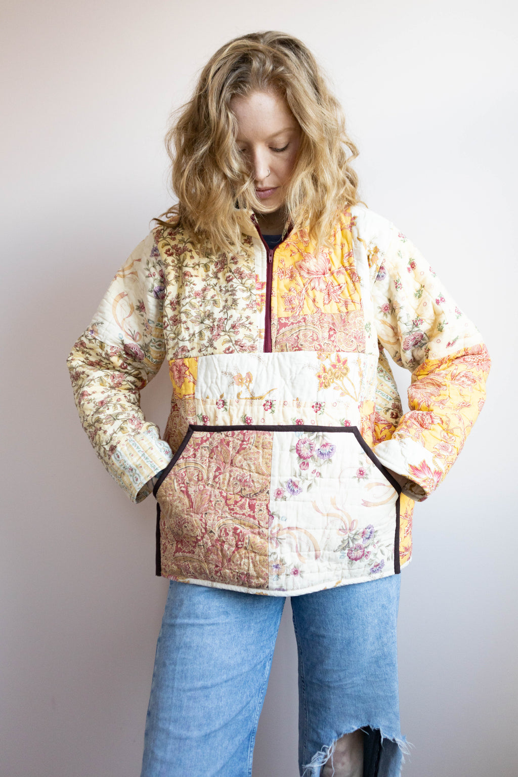 Vintage Quilt Quarter-Zip Jacket | Floral Patchwork Pullover