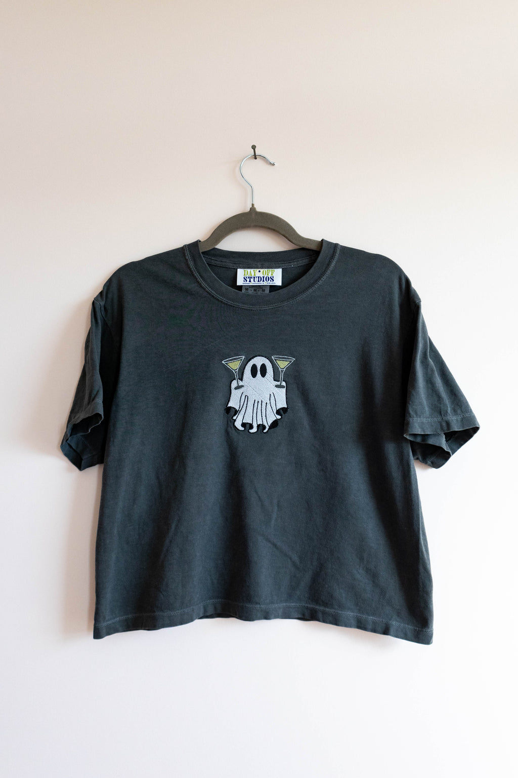 Martini Ghost Embroidered T-Shirt - Medium