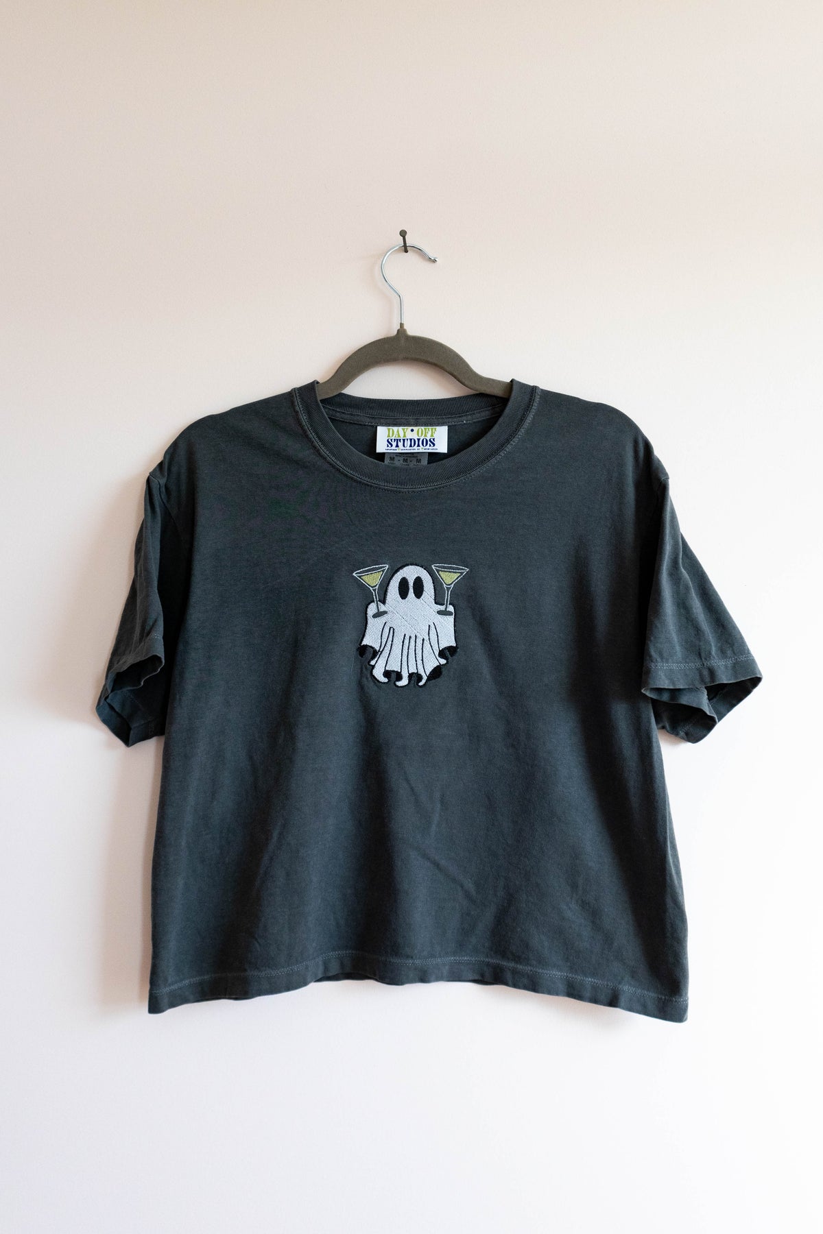 Martini Ghost Embroidered T-Shirt - Medium