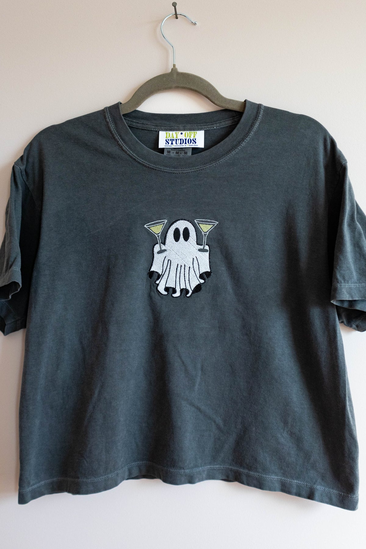 Martini Ghost Embroidered T-Shirt - Medium